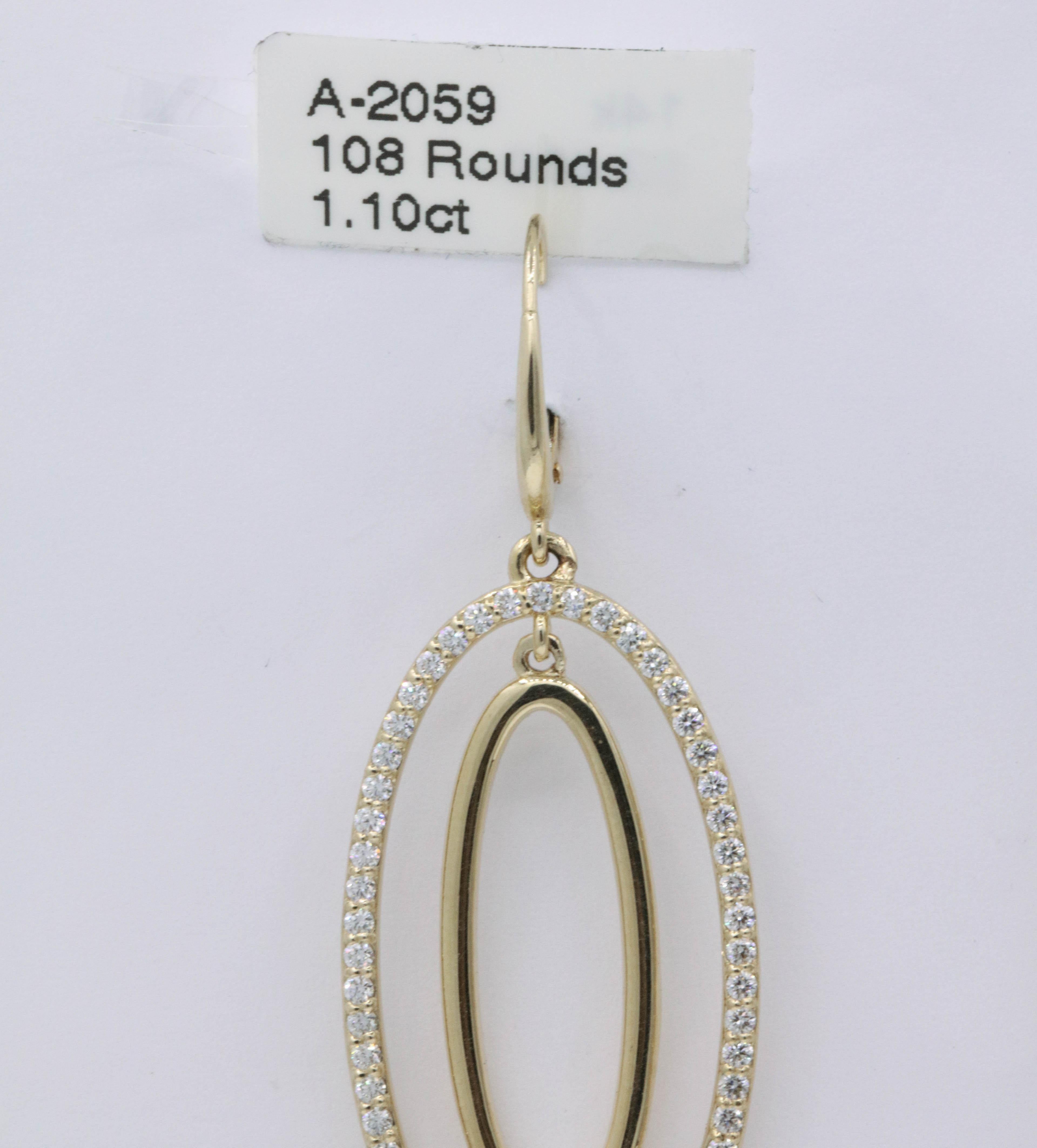 Diamond Oval Hoop Earrings, 1.10 Carat For Sale 2