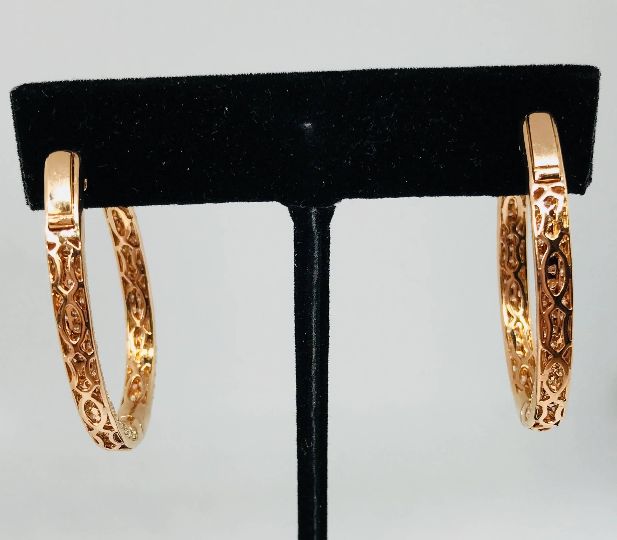 Modern Diamond Oval Hoop Earrings in 14k Yellow Gold 11.94 Grams