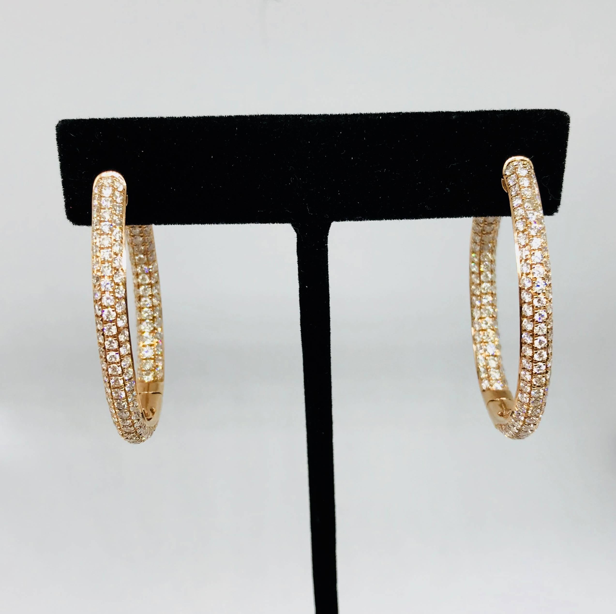 Round Cut Diamond Oval Hoop Earrings in 14k Yellow Gold 11.94 Grams