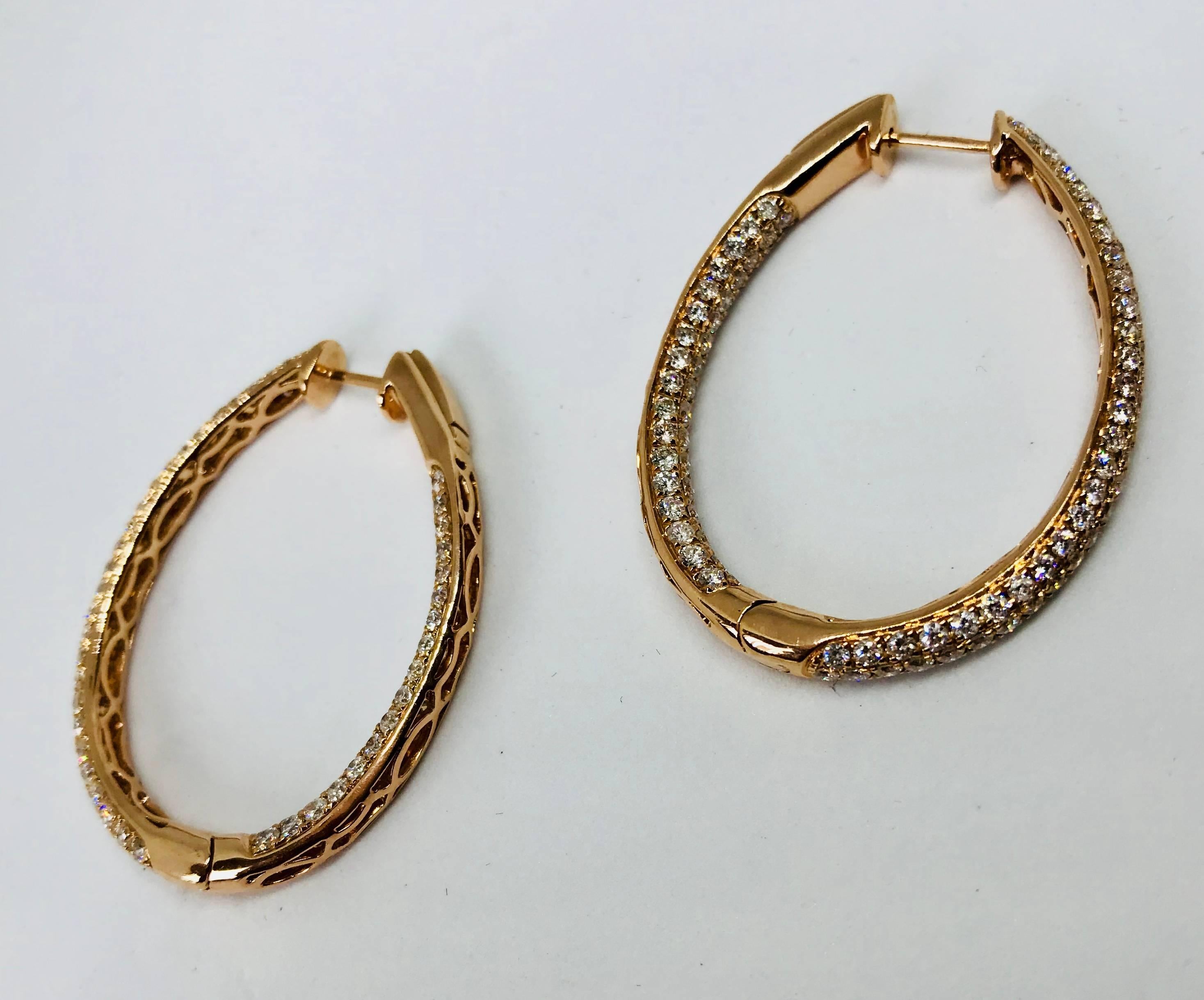 Diamond Oval Hoop Earrings in 14k Yellow Gold 11.94 Grams In New Condition In New York, NY