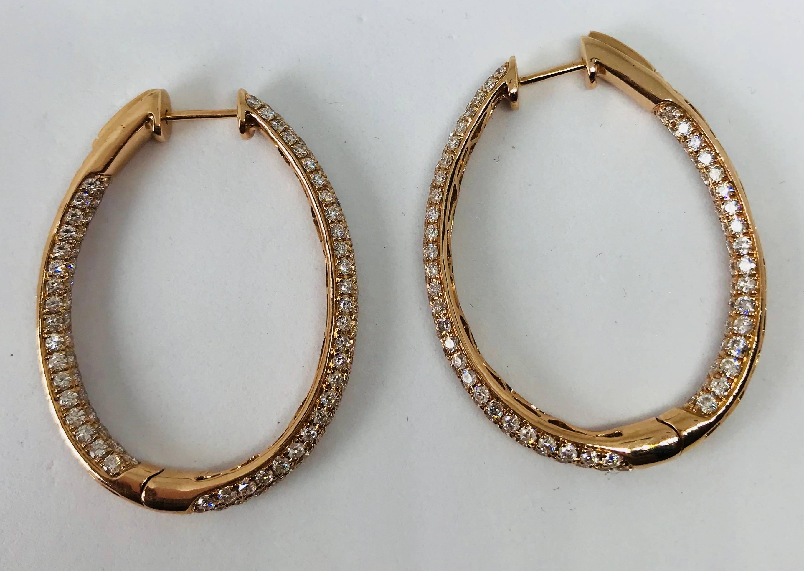 Women's or Men's Diamond Oval Hoop Earrings in 14k Yellow Gold 11.94 Grams