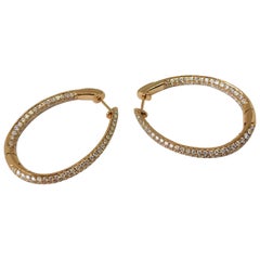 Diamond Oval Hoop Earrings in 14k Yellow Gold 11.94 Grams