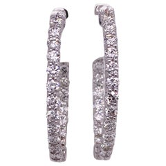 Diamond Oval In and Out Hoop Earrings 14 Karat Gold 2.44 Carat Total Weight