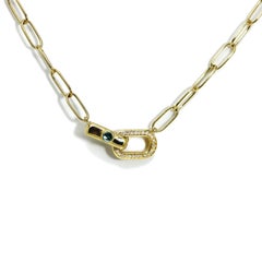 Diamond Oval Link Chain Necklace with Swiss Blue Topaz, 18k Gold