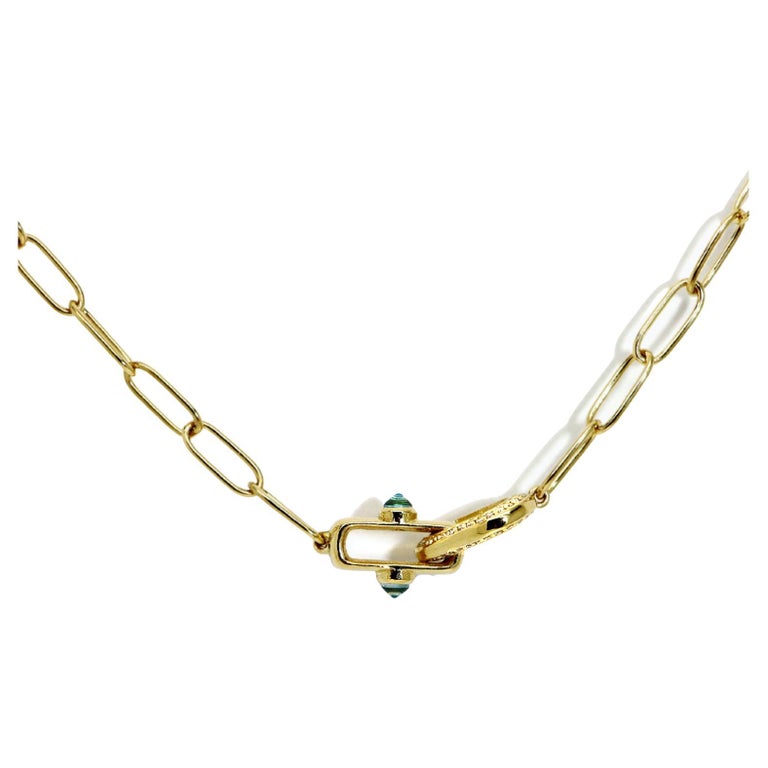 Diamond Oval Link Chain Necklace with Swiss Blue Topaz, 18k Gold For Sale