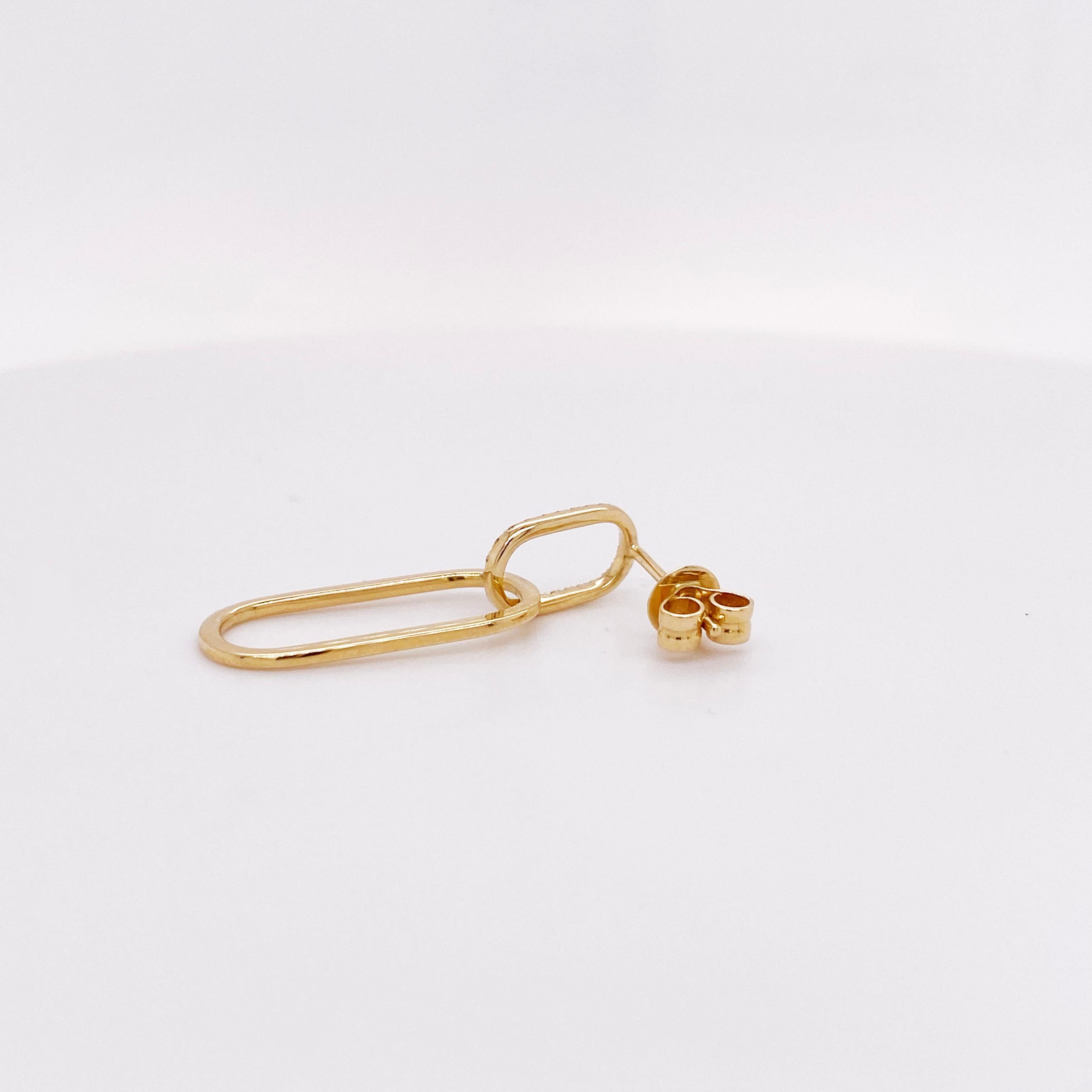 Contemporary Diamond Oval Link Dangle Earrings 14K Yellow Gold Diamond Link Earring Dangles For Sale
