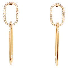 Diamond Oval Link Dangle Earrings 14K Yellow Gold Diamond Link Earring Dangles