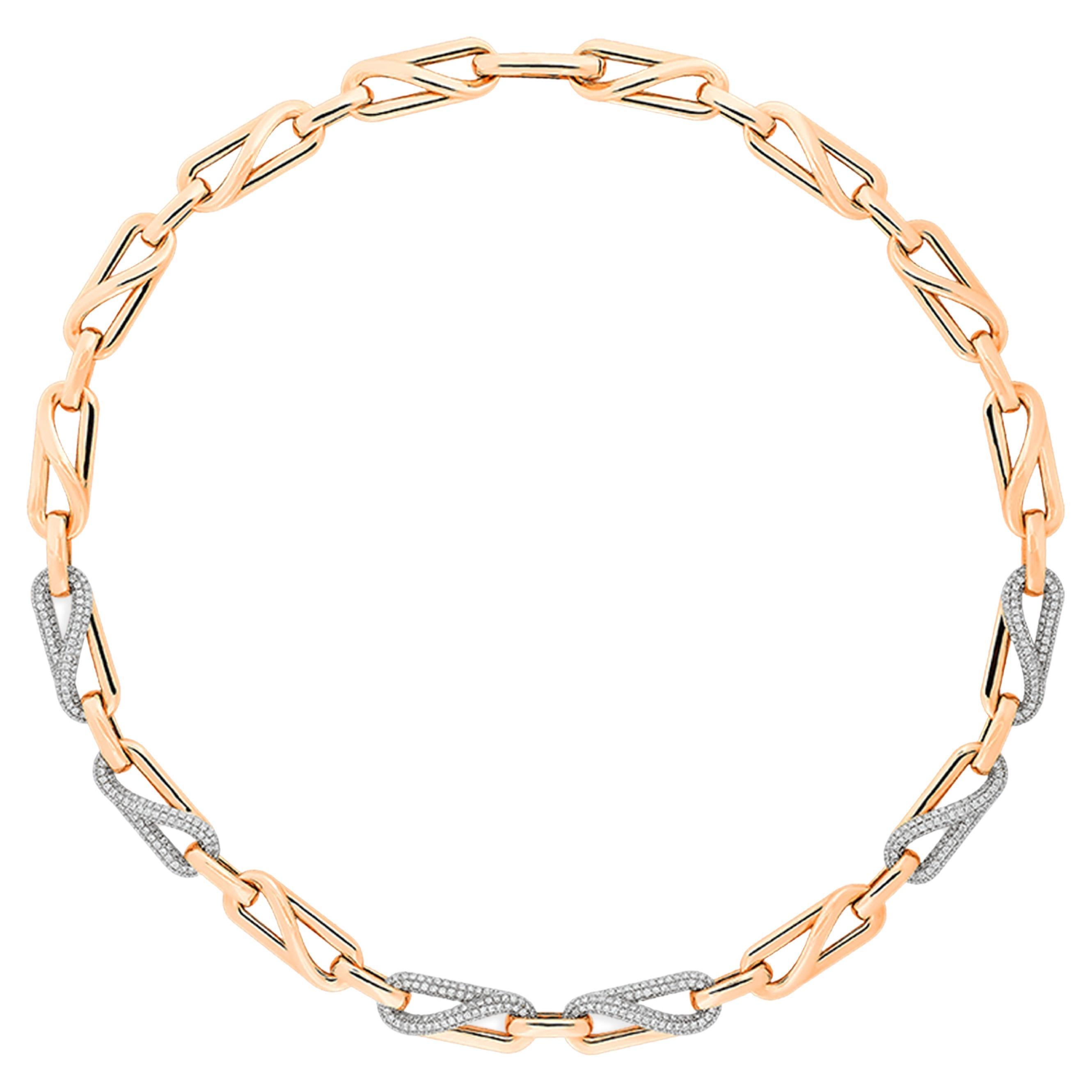 Diamond Oval Link Pave 2.15 Carat Diamond Necklace in 18K Rose Gold For