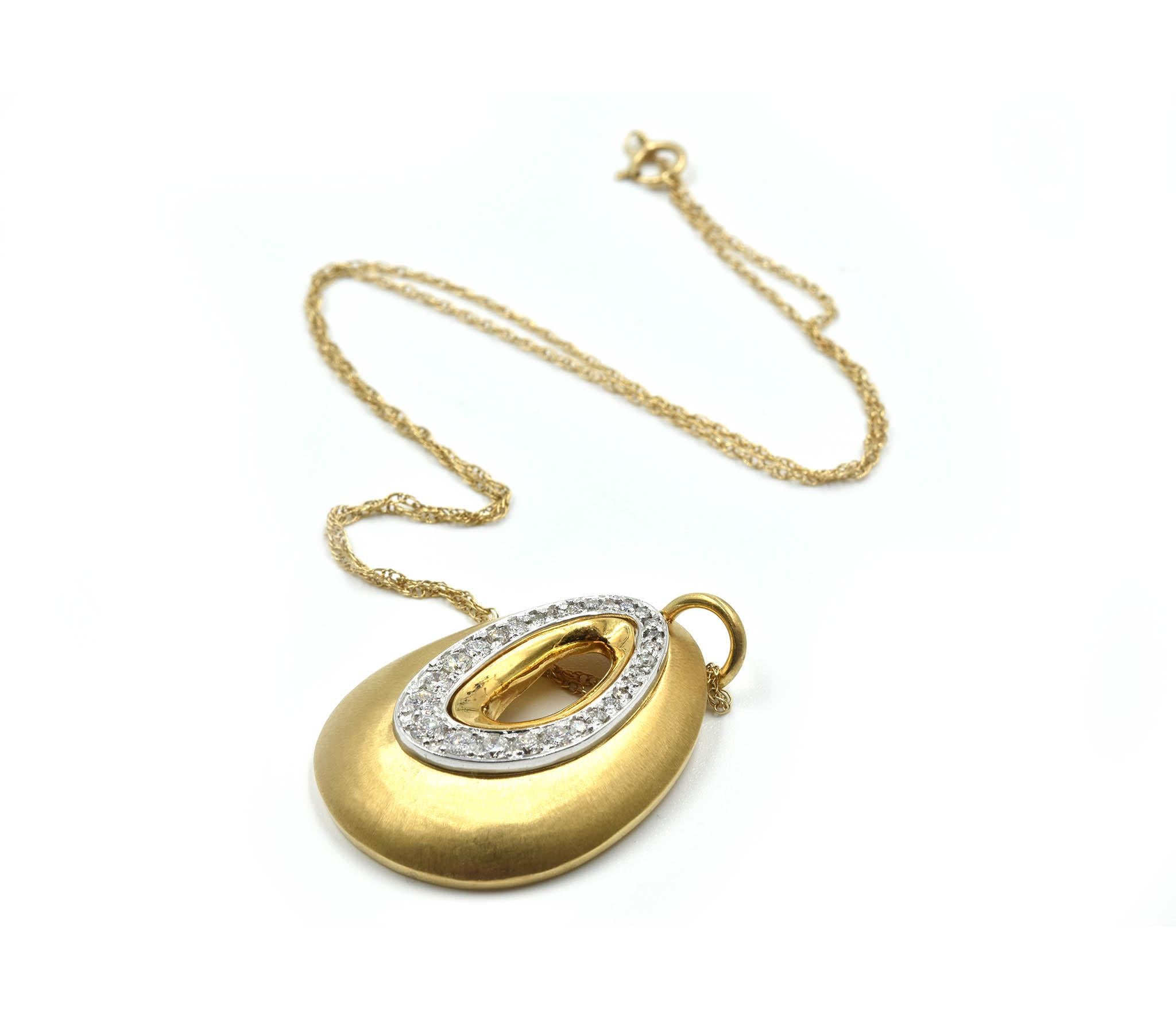 Modern Diamond Oval Pendant Necklace 14 Karat Yellow Gold