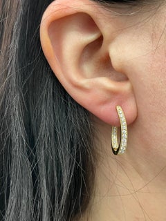 Diamond Oval Shape Twist Hoop Earrings 0.61 Carat 18 Karat Yellow Gold