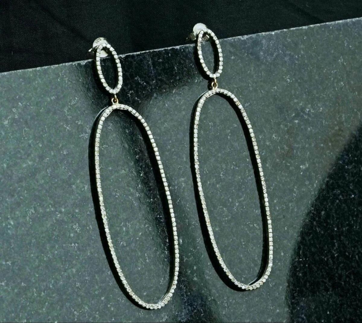 Art Deco Diamond Oval Shaped Dangle Earring 925 Silver Women Fashion Jewelry Ear Stud. For Sale