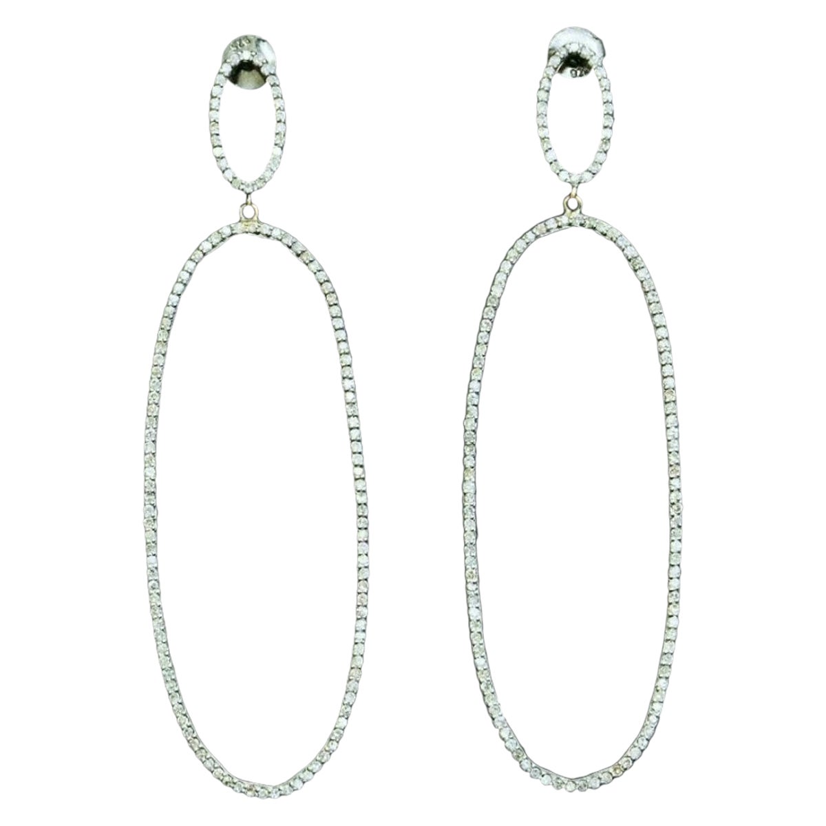Diamond Oval Shaped Dangle Earring 925 Silver Women Fashion Jewelry Ear Stud. For Sale