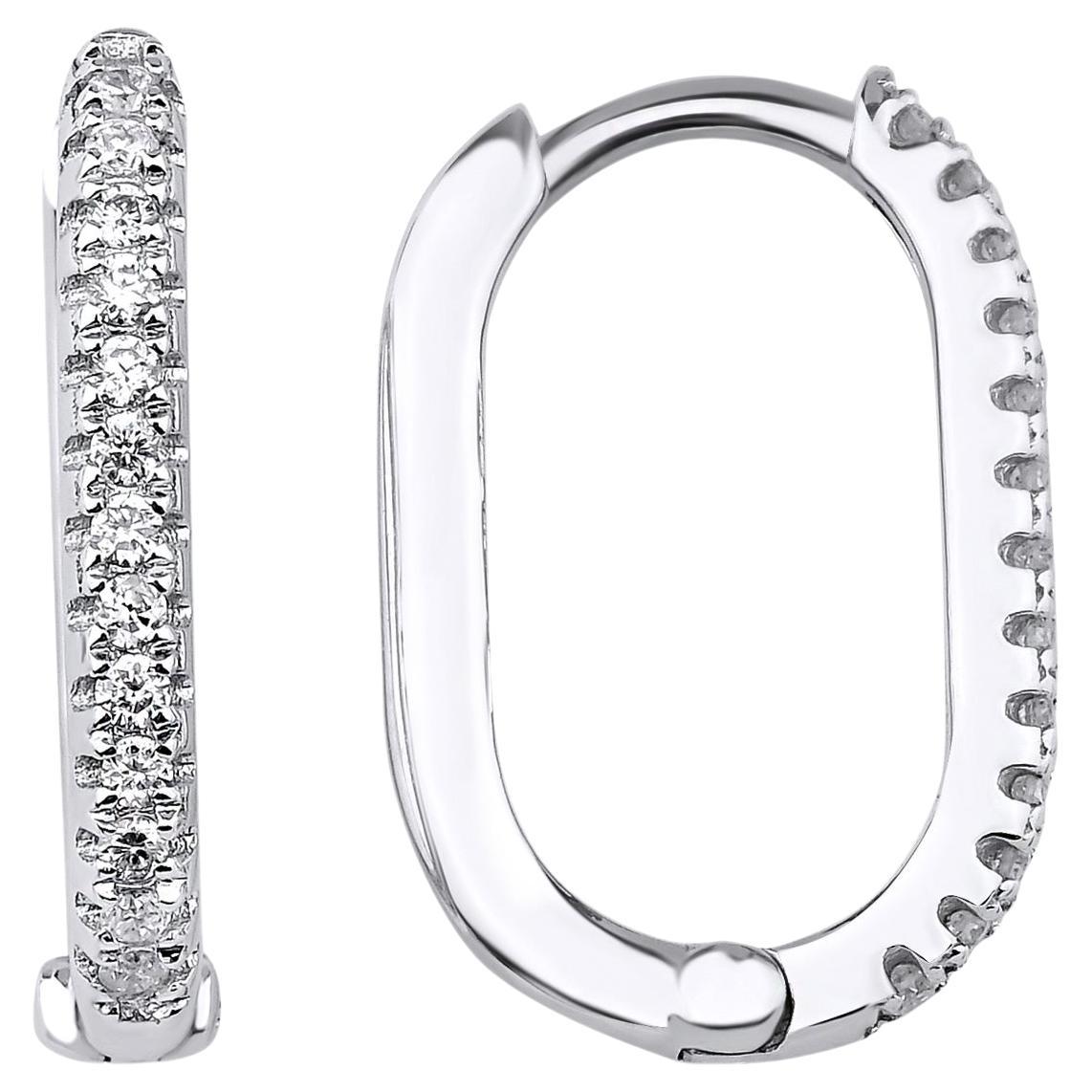 Diamond Oval Shaped Huggies Solid Gold For Sale