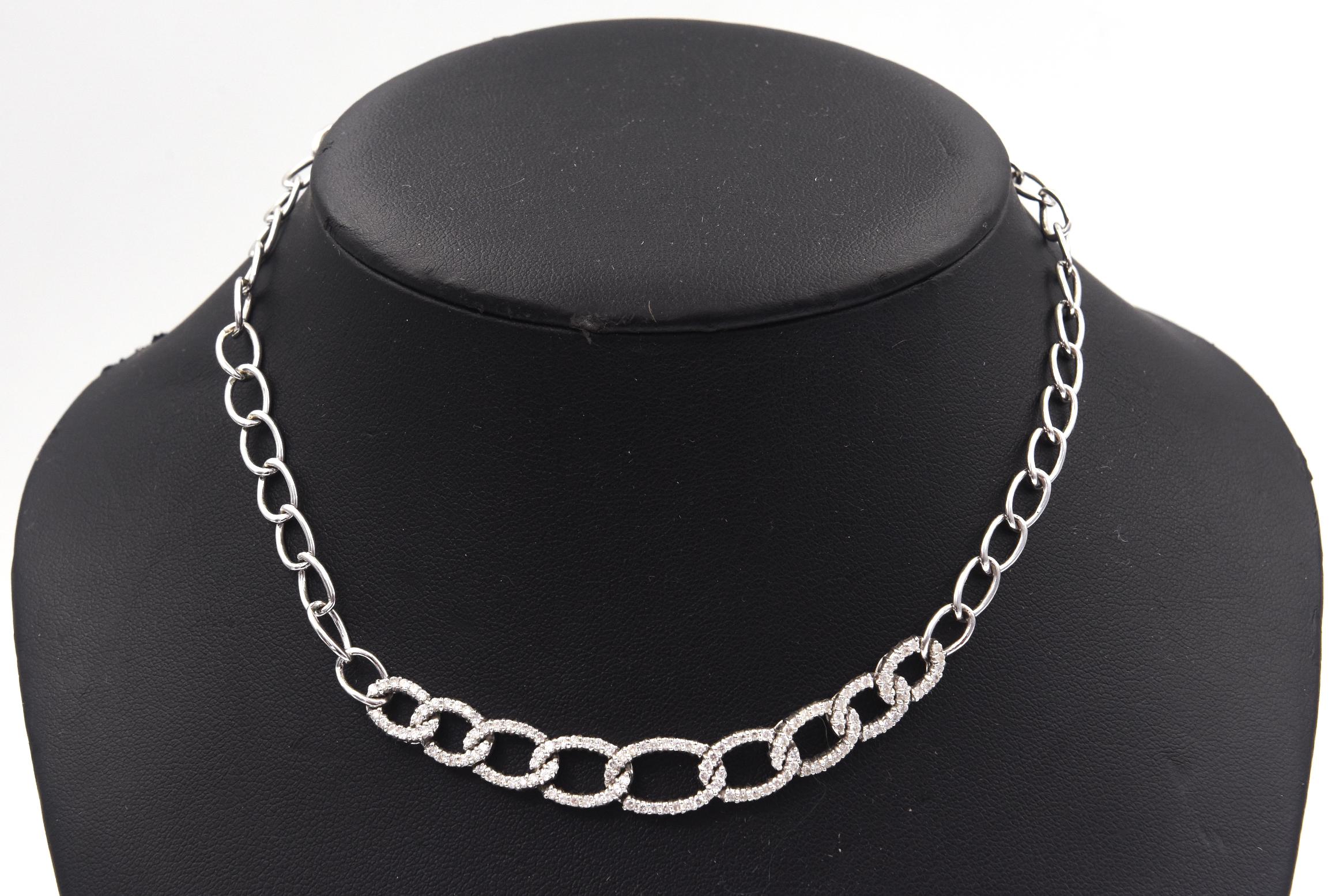 Diamond Oval White Gold Link Choker or Collar Necklace For Sale 6