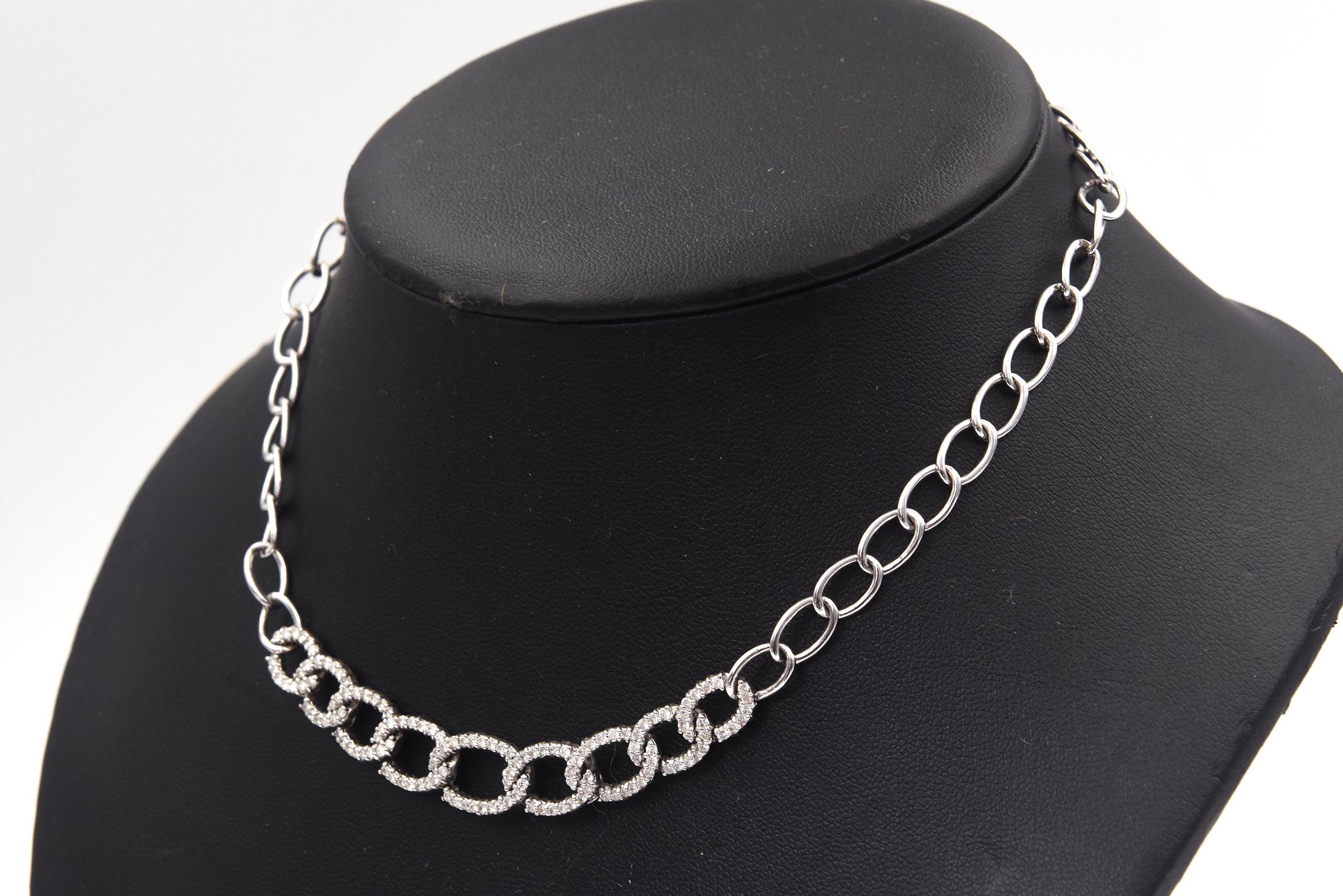 Diamond Oval White Gold Link Choker or Collar Necklace For Sale 7