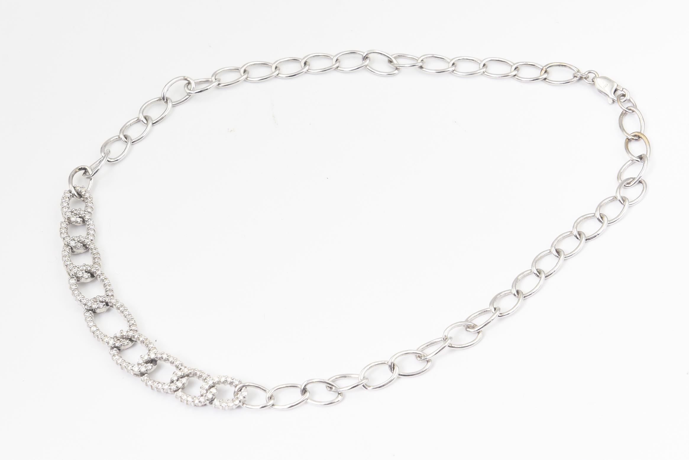 Diamond Oval White Gold Link Choker or Collar Necklace In Good Condition For Sale In Miami Beach, FL