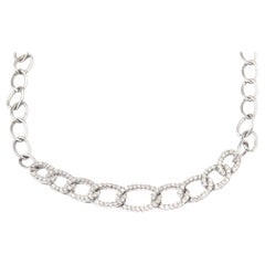 Diamond Oval White Gold Link Choker or Collar Necklace