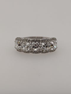Diamond "Over the Top" Cushion Ring in 18 Karat White Gold, Half Eternity Band
