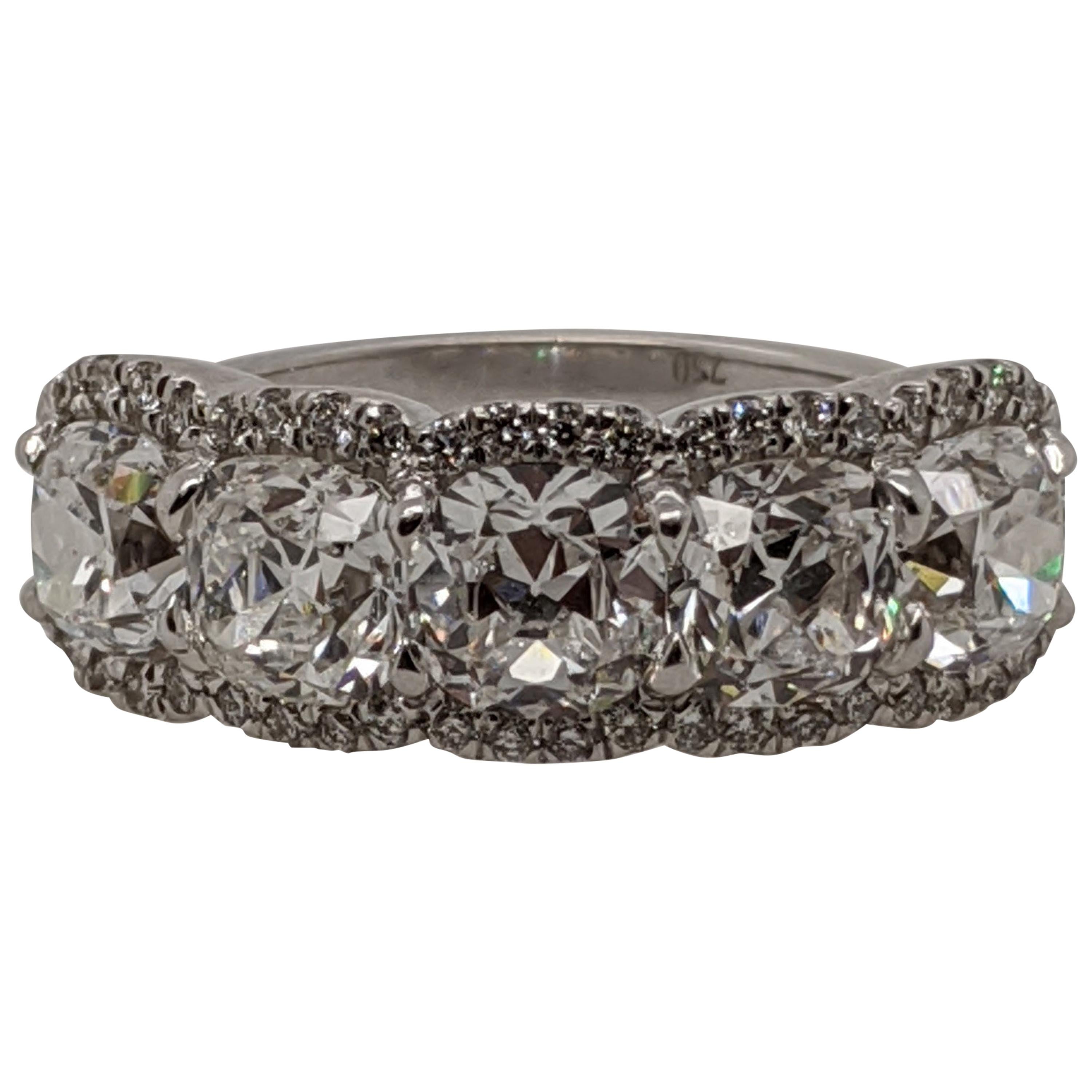 Diamond "Over the Top" Cushion Ring in 18 Karat White Gold, Half Eternity Band