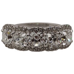 Diamond "Over the Top" Cushion Ring in 18 Karat White Gold, Half Eternity Band