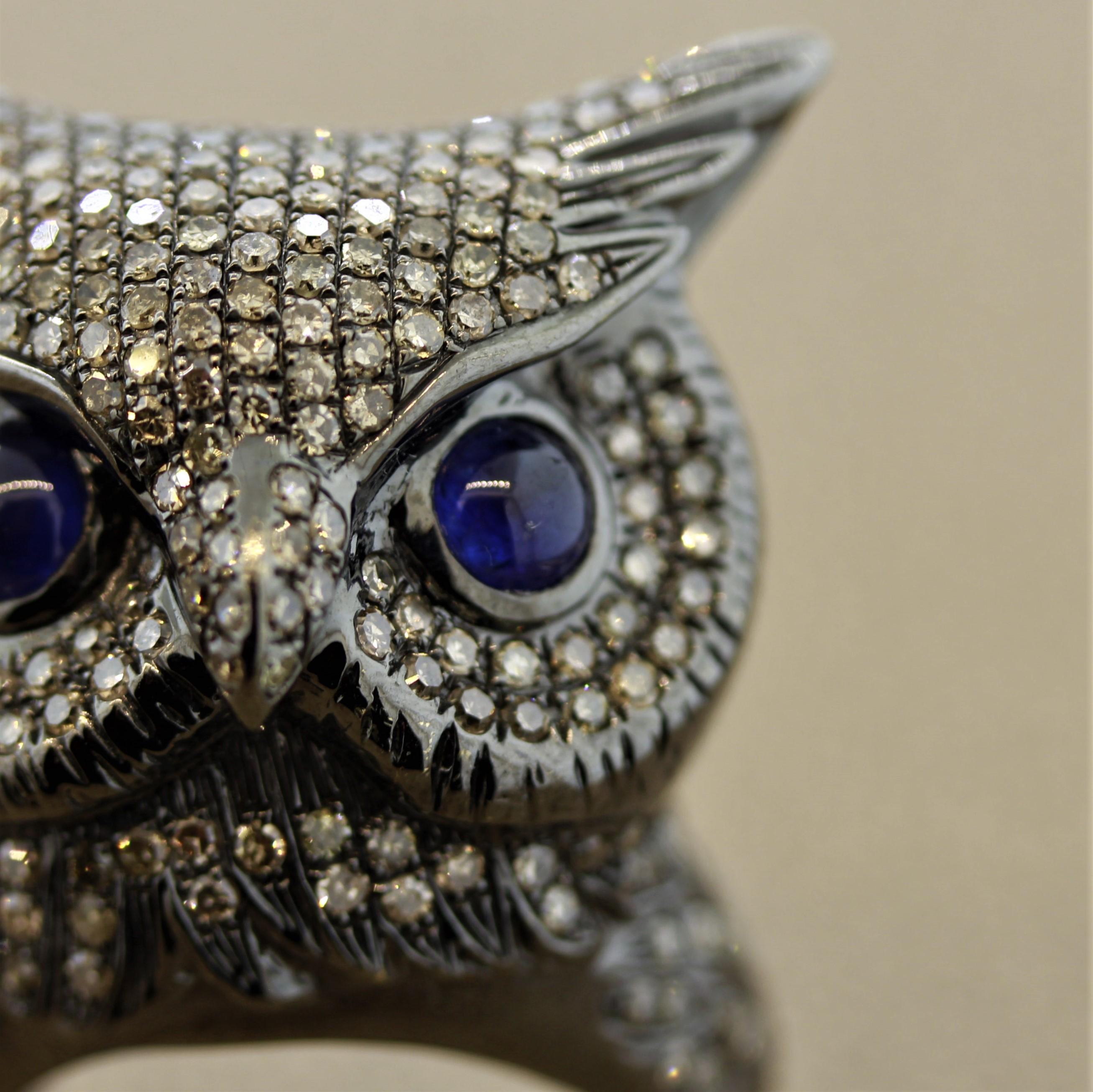 Taille ronde Bague hibou en or et diamants ressemblant à un animal de vie en vente