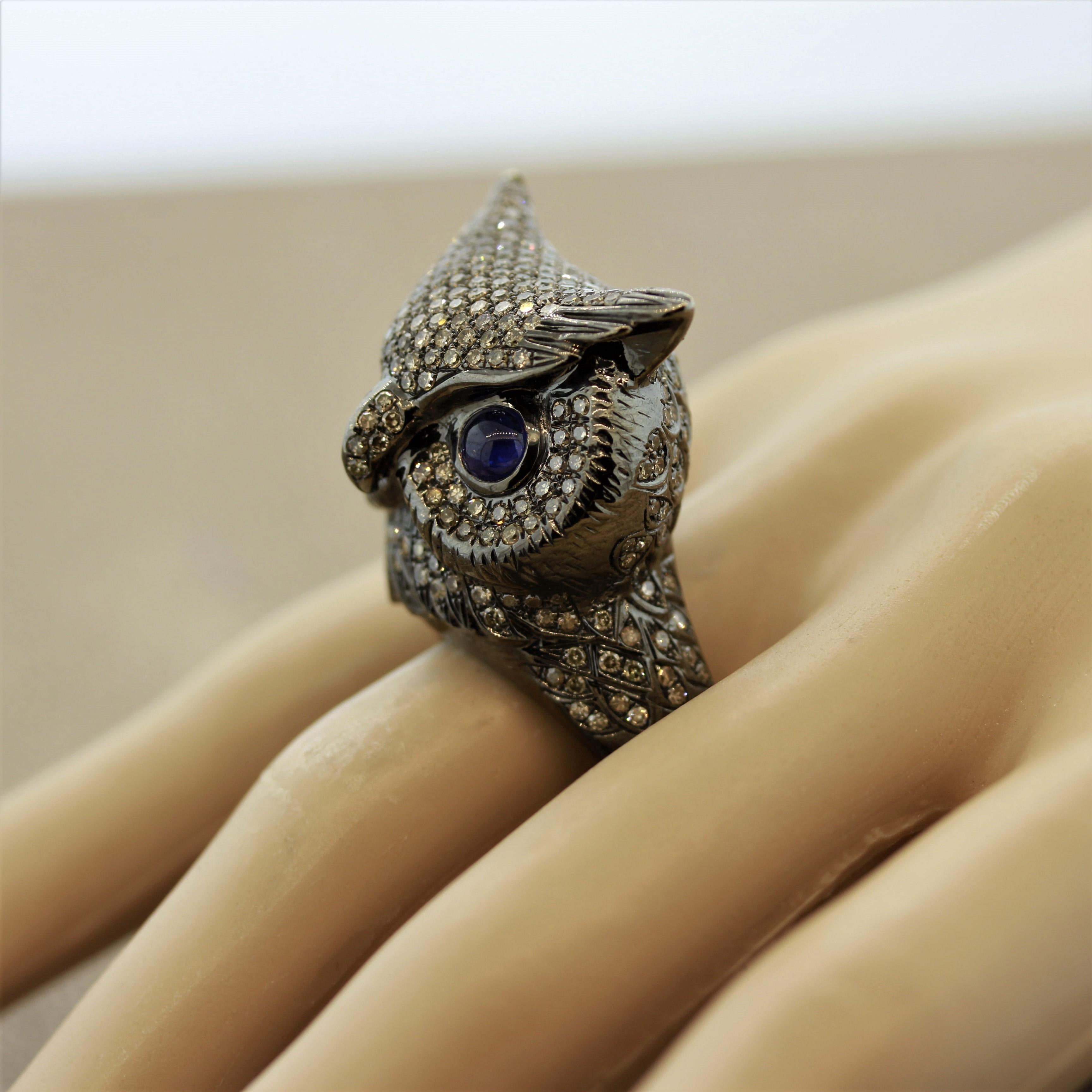 Diamond Owl Gold Life-Like Animal Ring In New Condition For Sale In Beverly Hills, CA