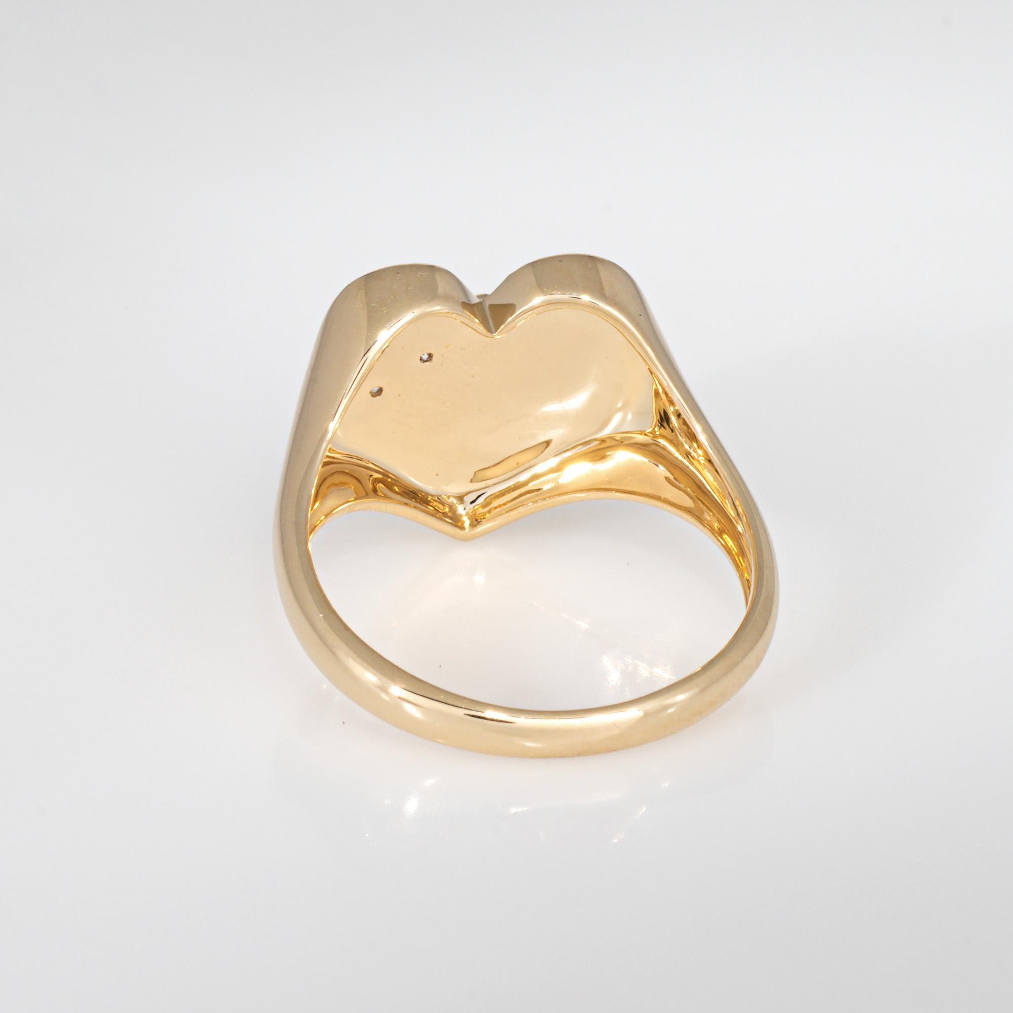Diamond Owl Heart Ring Signet 14k Yellow Gold Sz 6.5 Fine Jewelry Ruby Eyes en Bueno estado para la venta en Torrance, CA