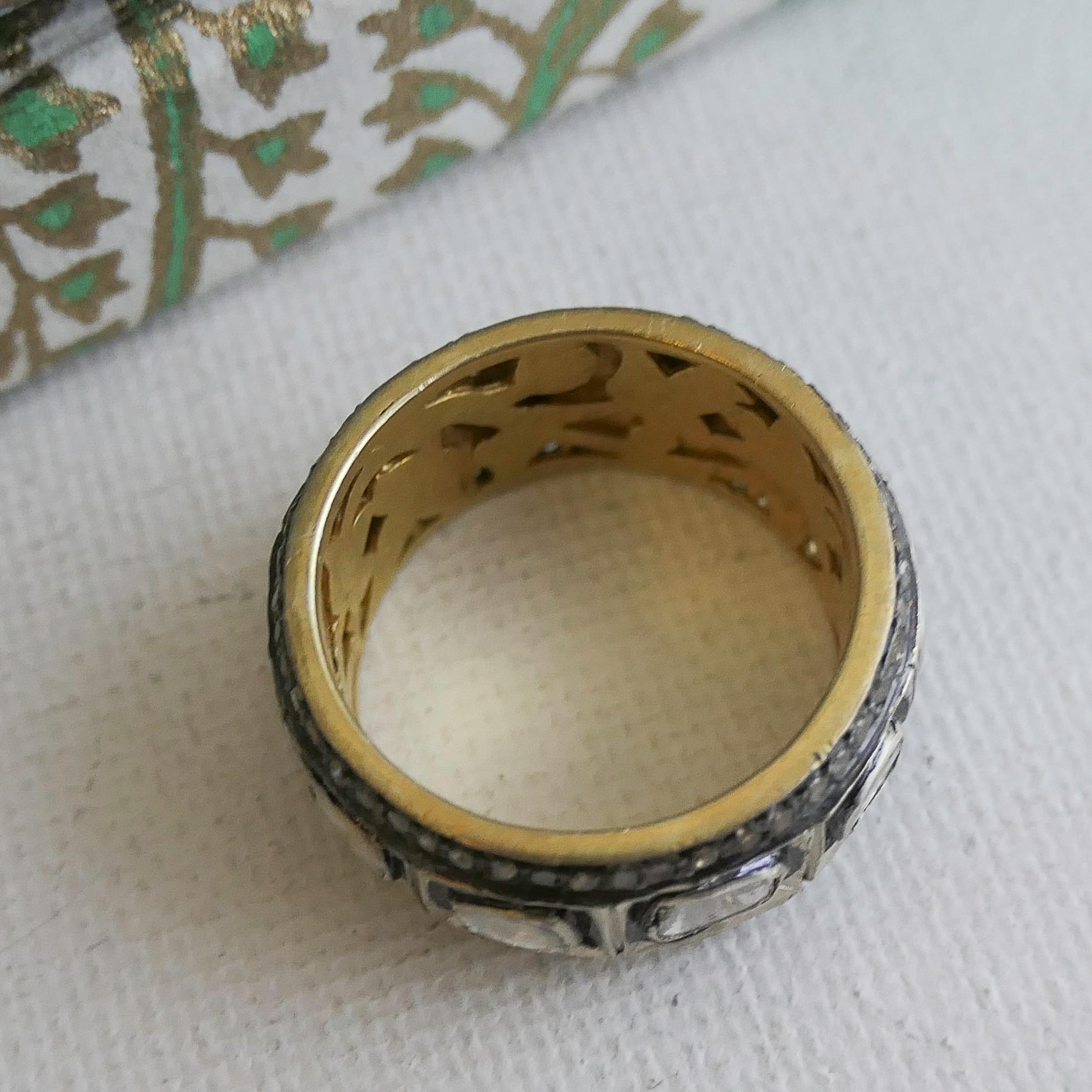Rose Cut Diamond Oxidized Sterling Silver Ring Size 7 For Sale