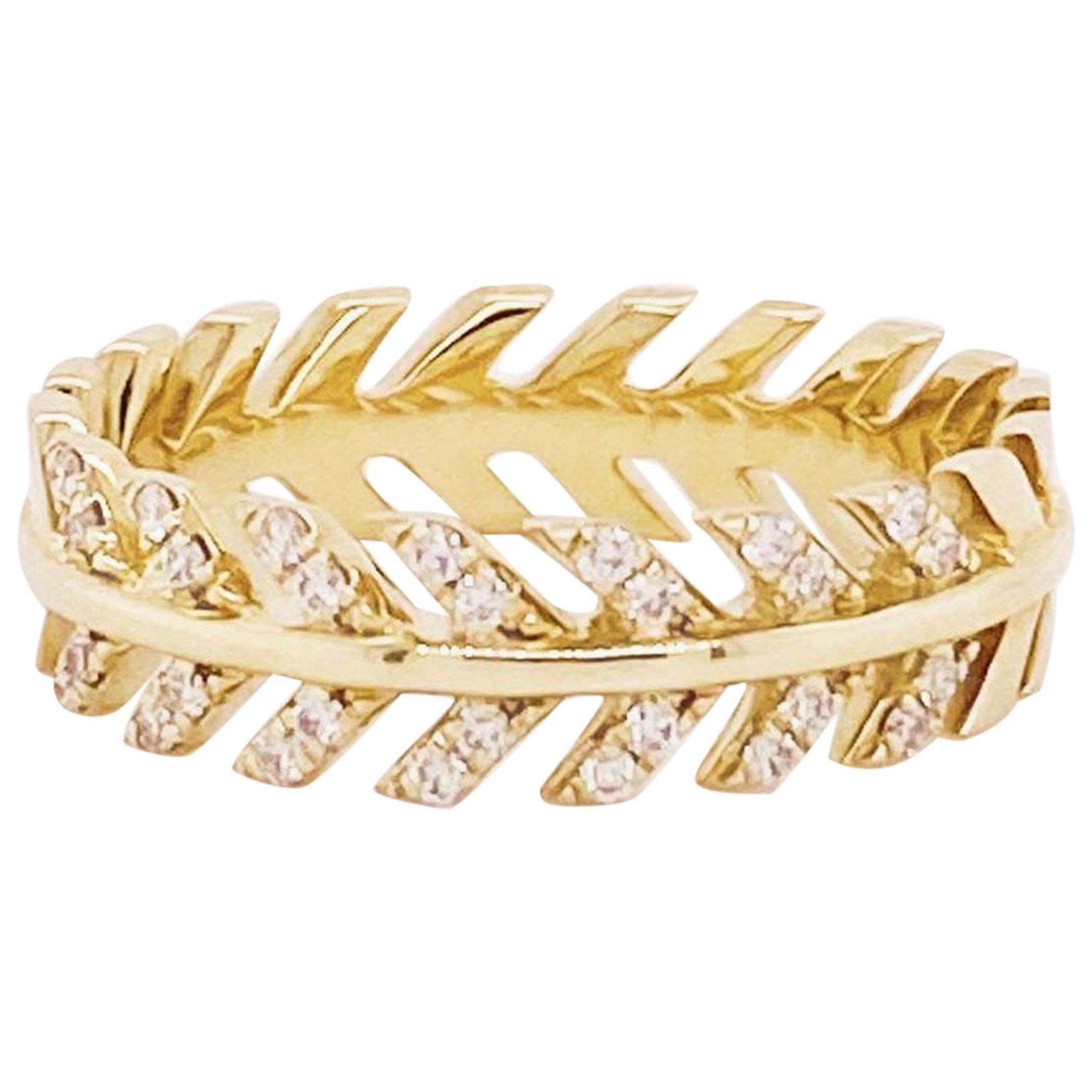 Diamant Palmenblattband 14 Karat Organischer Ring, Palmenring in 14 Karat Gold