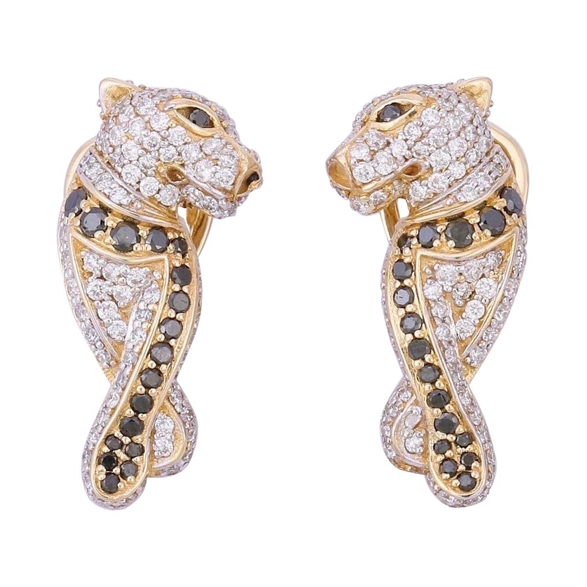 Diamond Panther 14 Karat Gold Huggie Hoop Earrings