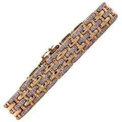 Diamond Panther Link 5-Row 14 Karat Yellow Gold Estate Bracelet