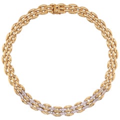 Diamond Panther Link 5-Row 14 Karat Yellow Gold Necklace