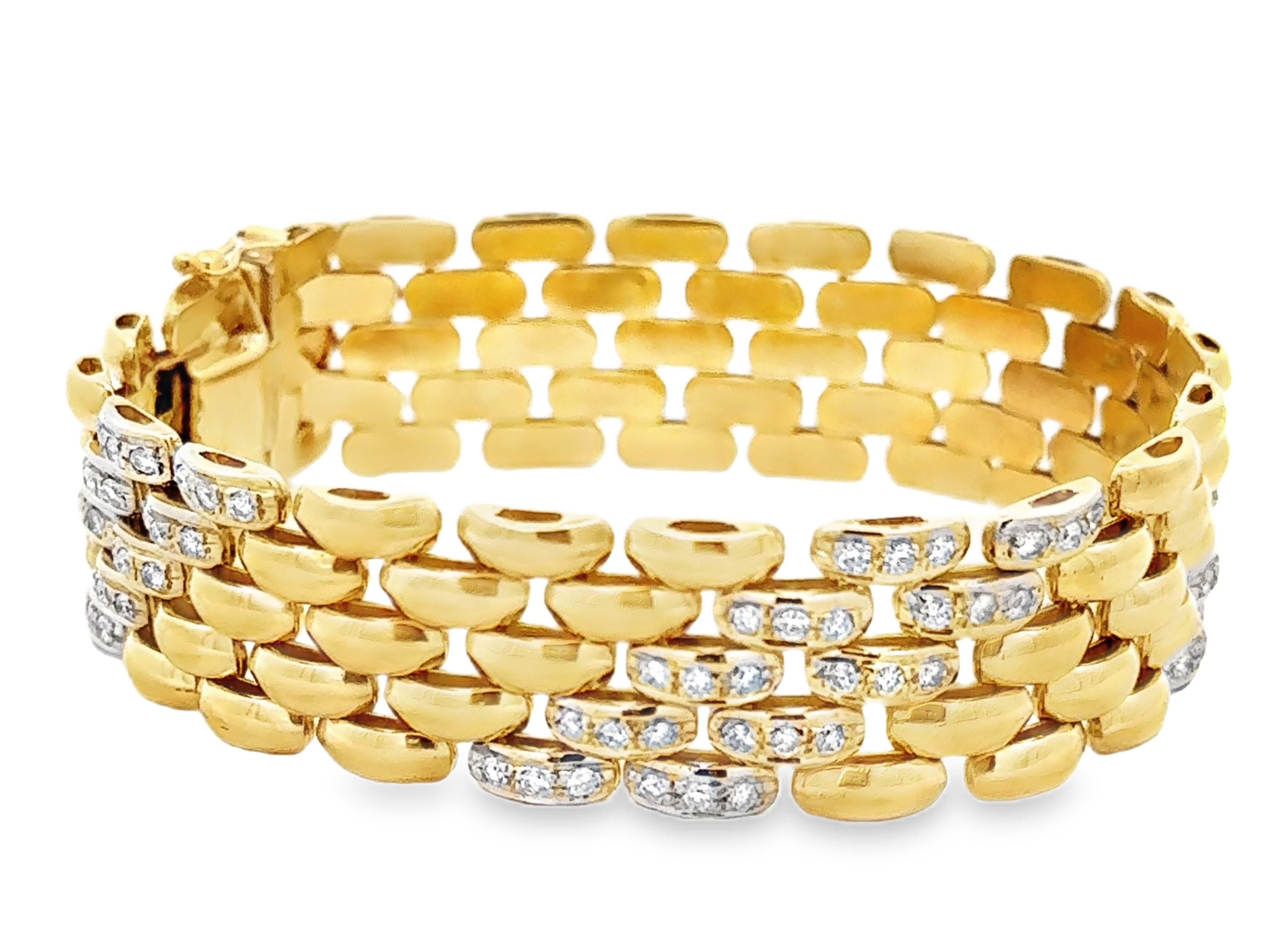 Diamant-Panther-Gliederarmband 14k Gelbgold Italien (Moderne) im Angebot