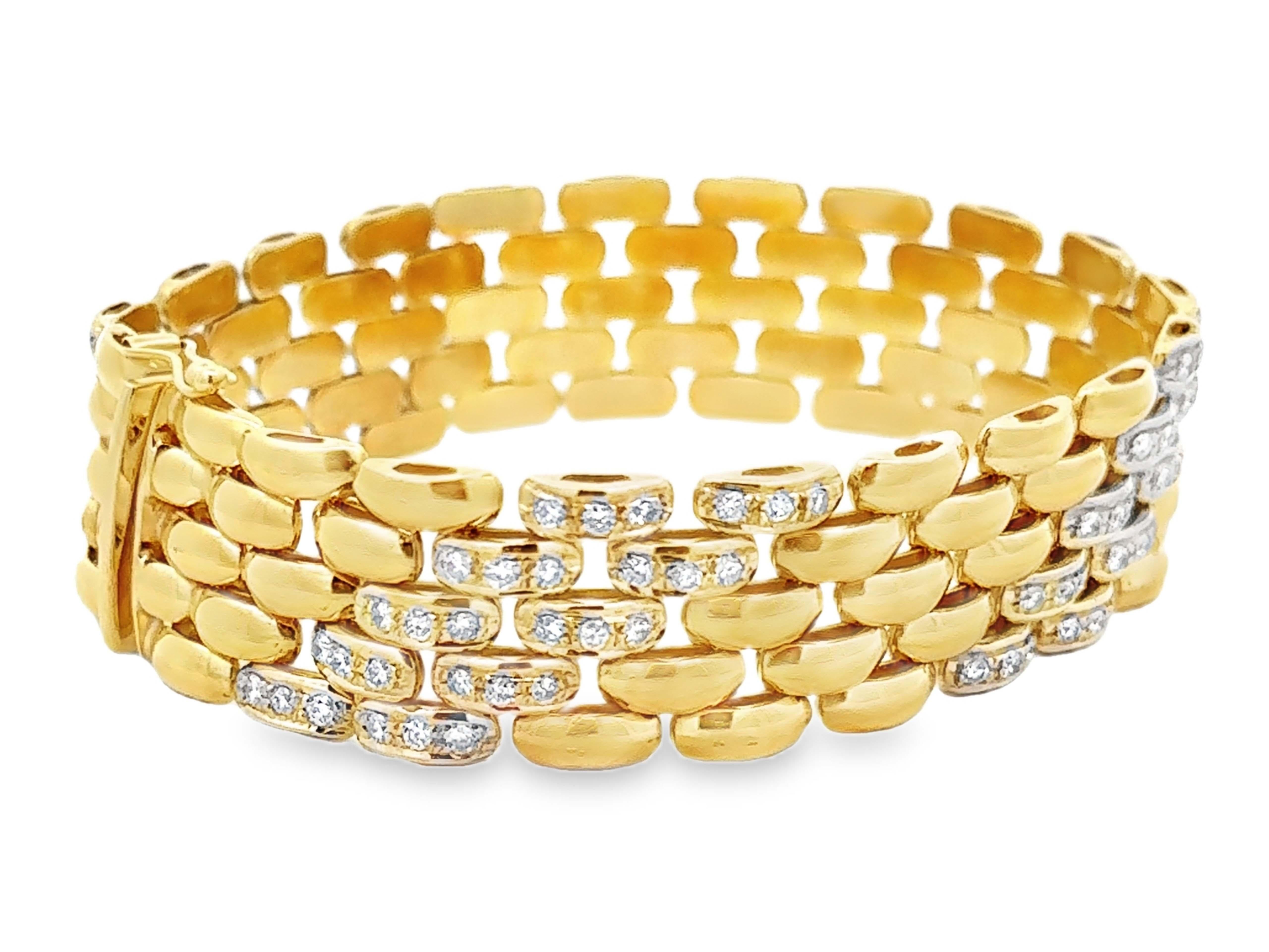 Diamant-Panther-Gliederarmband 14k Gelbgold Italien (Brillantschliff) im Angebot
