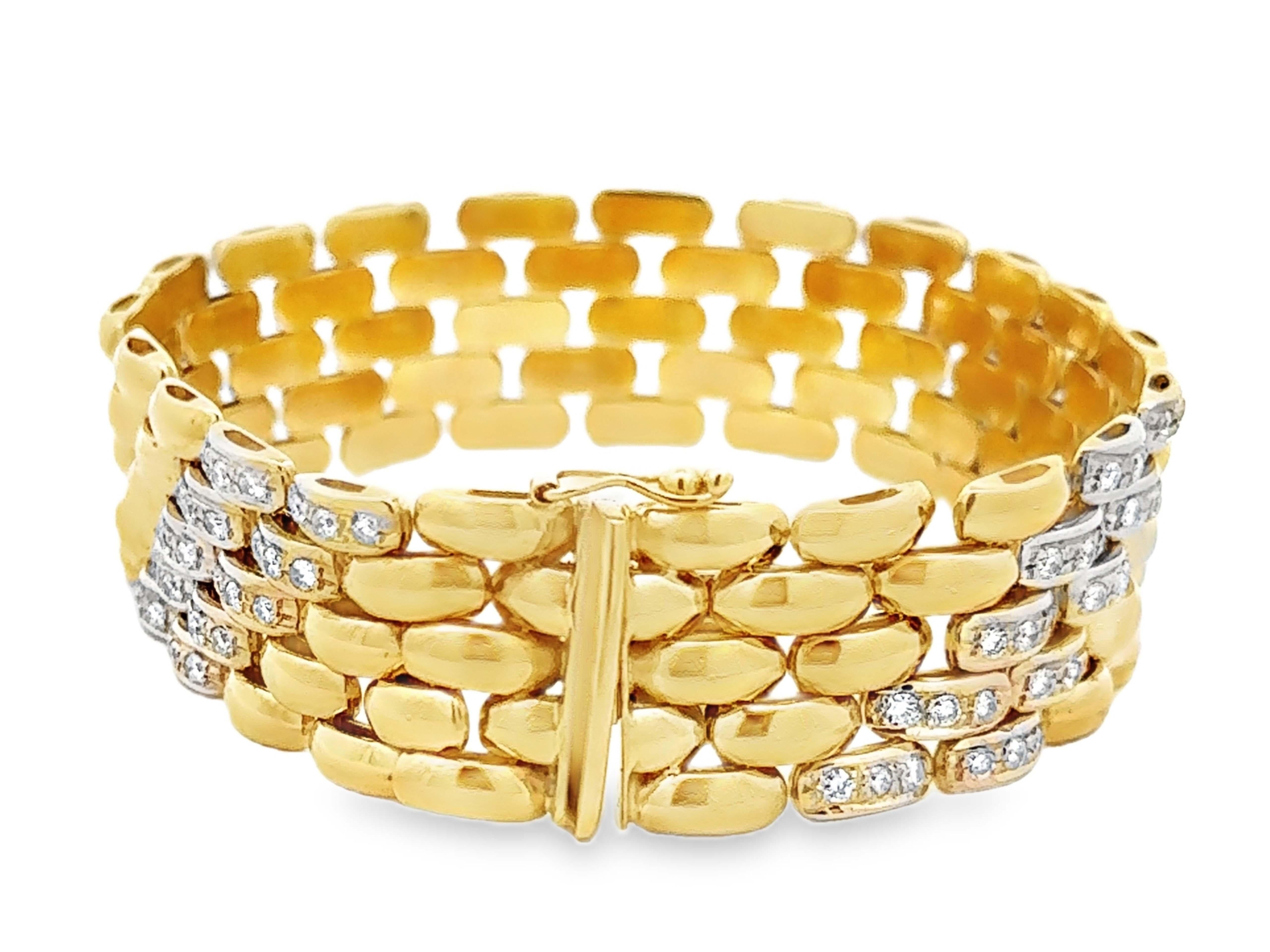Diamant-Panther-Gliederarmband 14k Gelbgold Italien im Zustand „Hervorragend“ im Angebot in Honolulu, HI