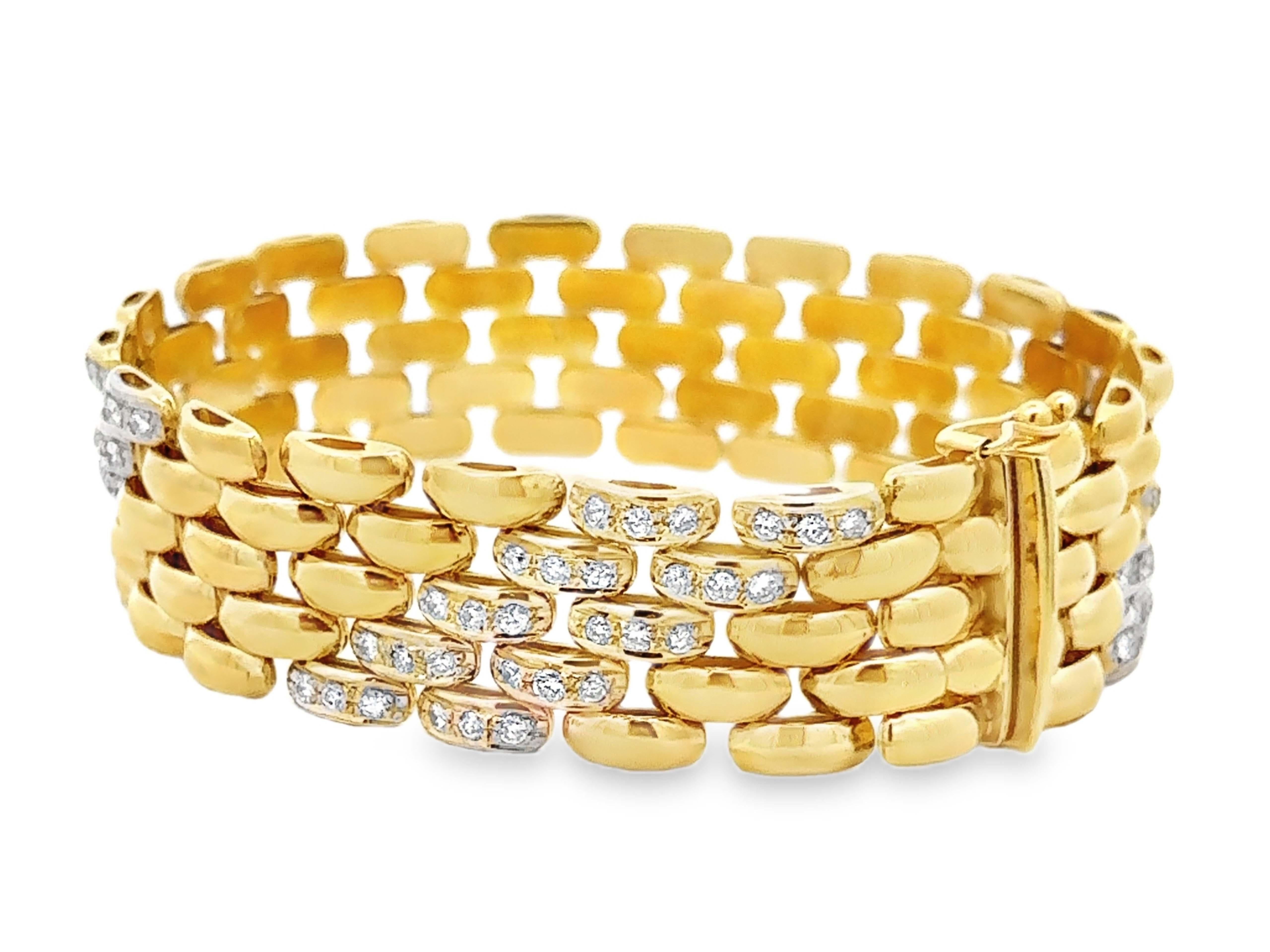Diamant-Panther-Gliederarmband 14k Gelbgold Italien für Damen oder Herren im Angebot