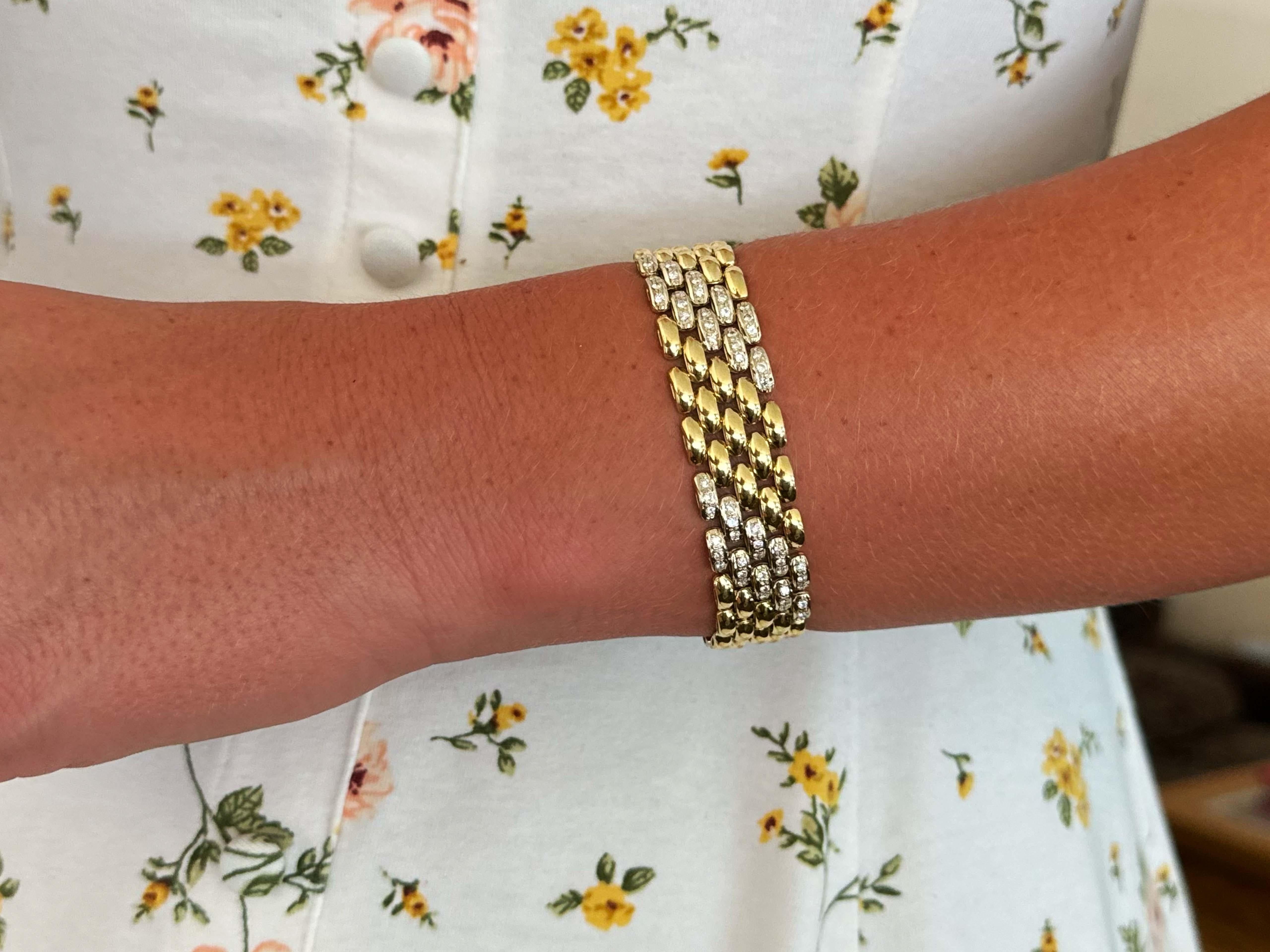 Diamant-Panther-Gliederarmband 14k Gelbgold Italien im Angebot 3