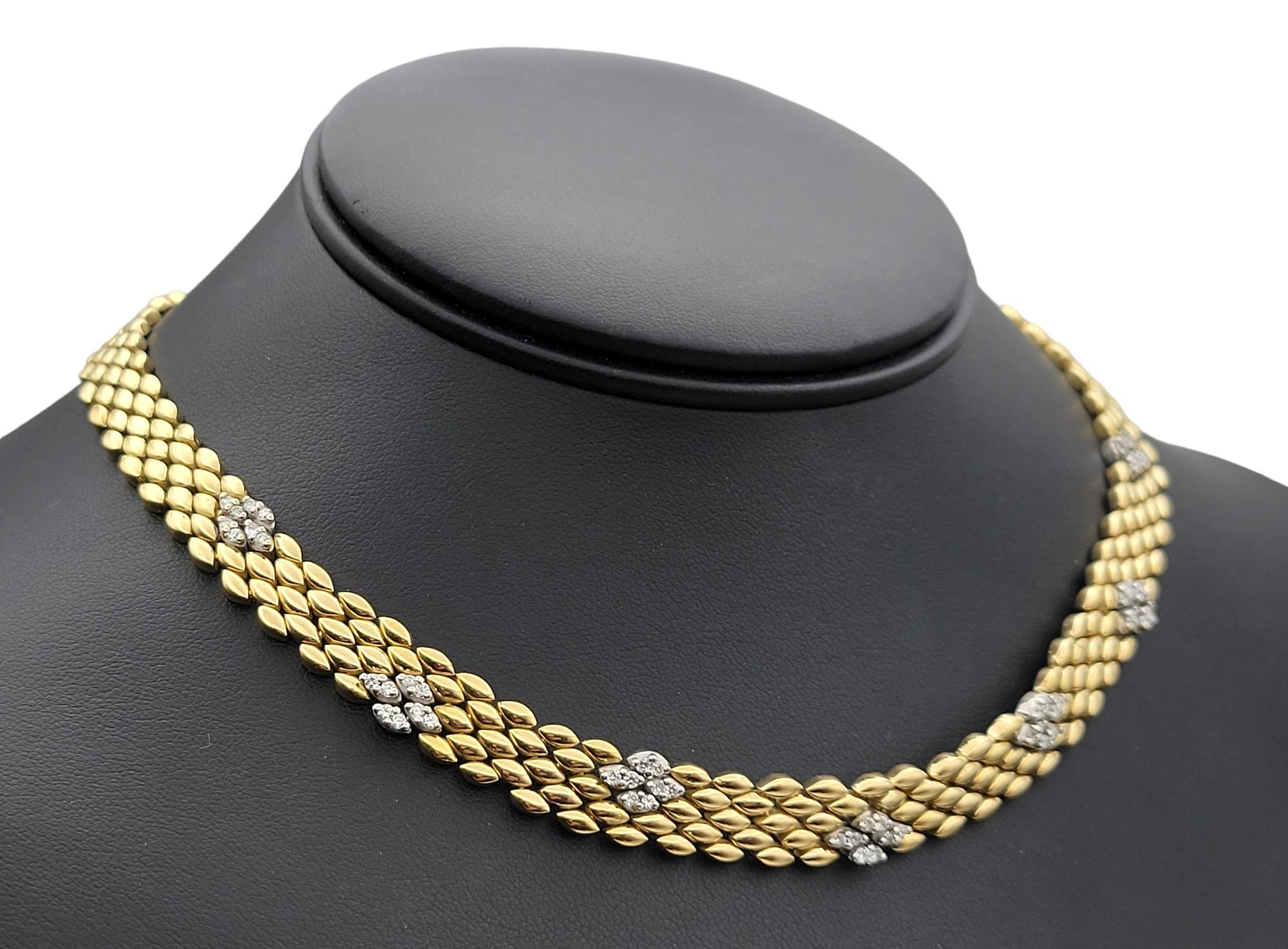 Diamond Panther Link Necklace in 18 Karat Yellow & White Gold Collar Style For Sale 5