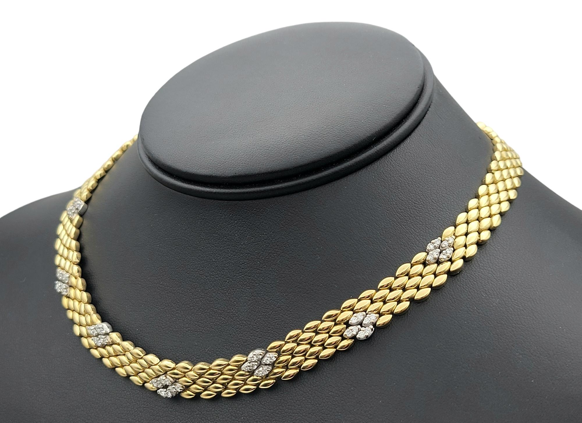 Diamond Panther Link Necklace in 18 Karat Yellow & White Gold Collar Style For Sale 6