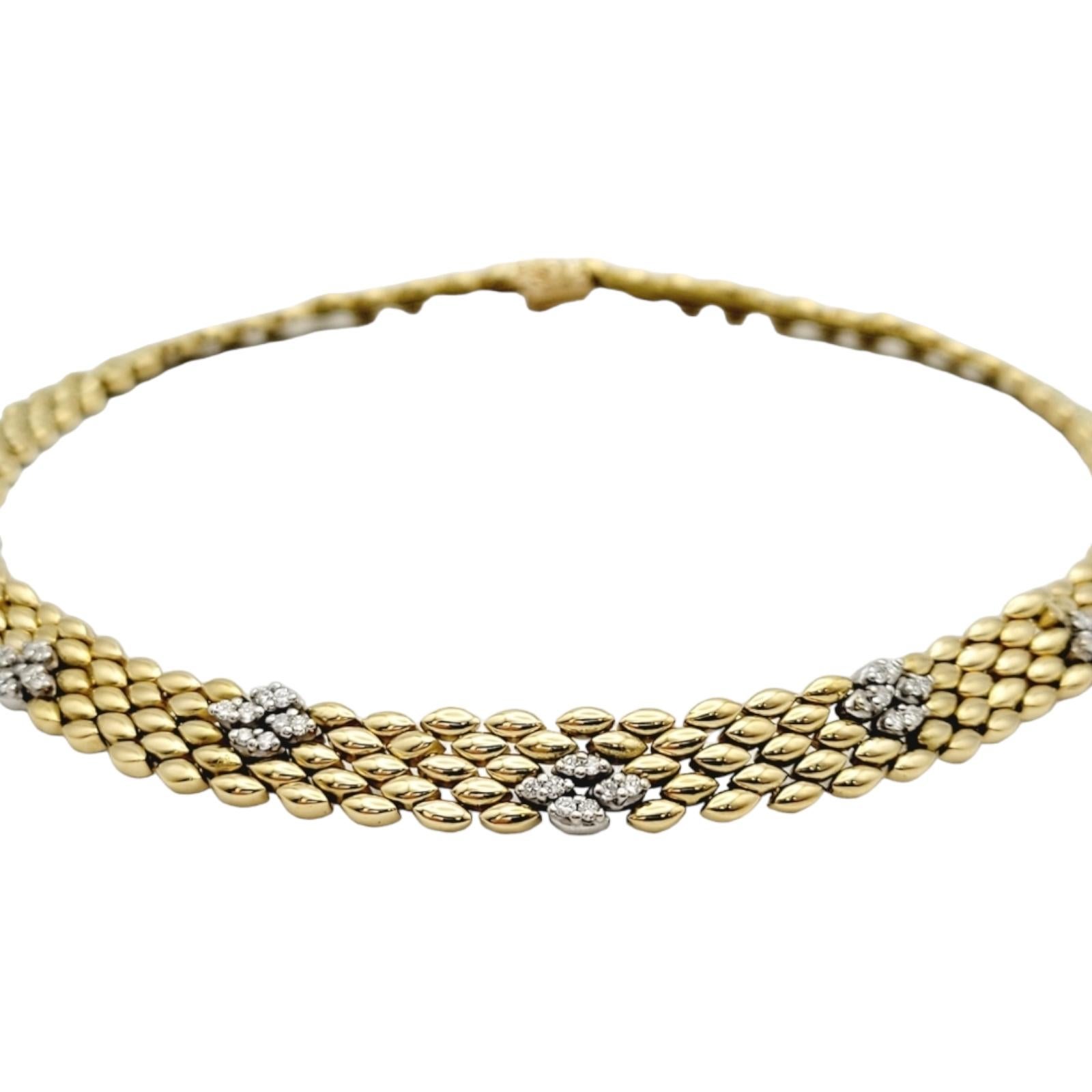 Contemporary Diamond Panther Link Necklace in 18 Karat Yellow & White Gold Collar Style For Sale