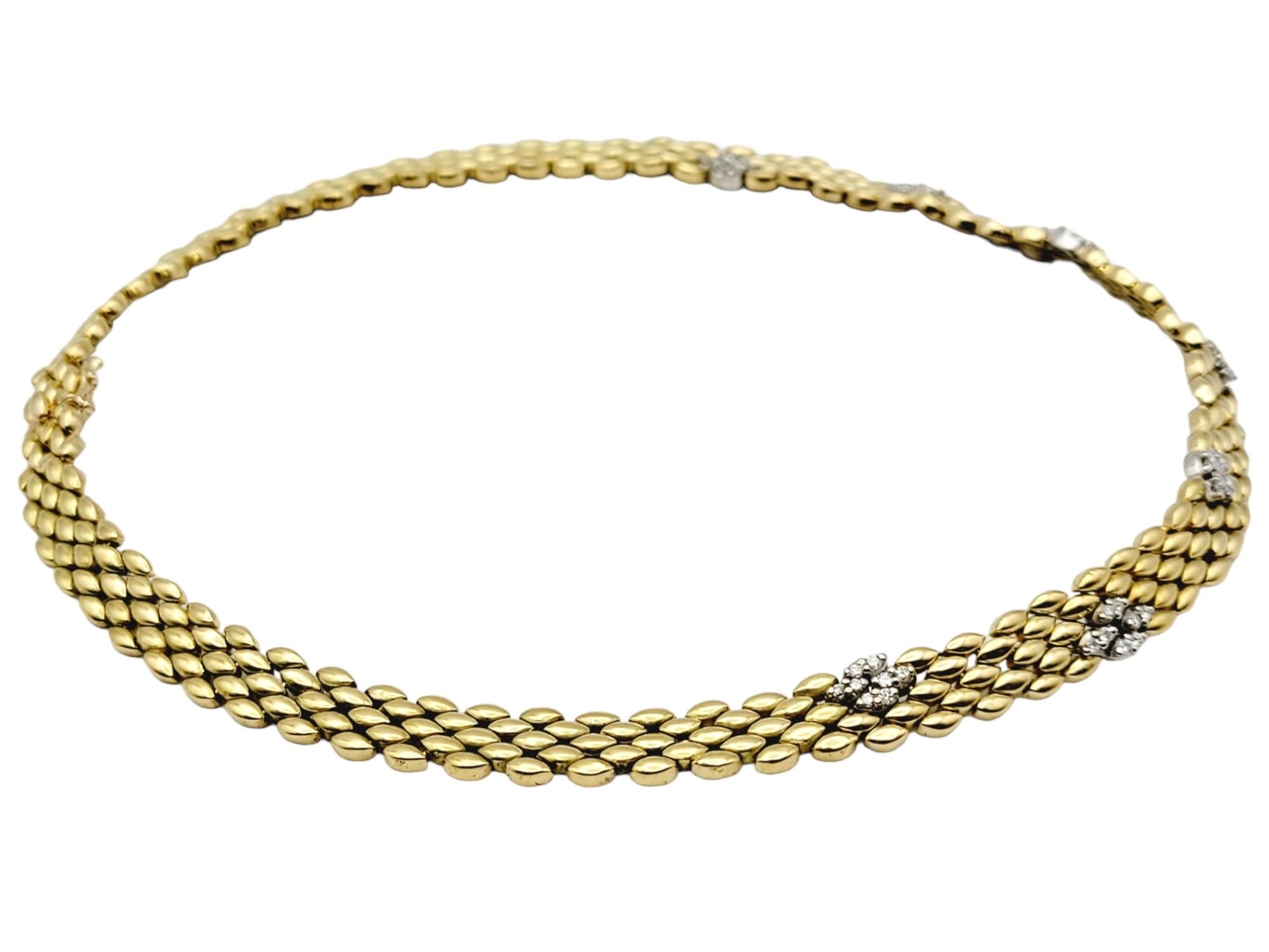 Round Cut Diamond Panther Link Necklace in 18 Karat Yellow & White Gold Collar Style For Sale