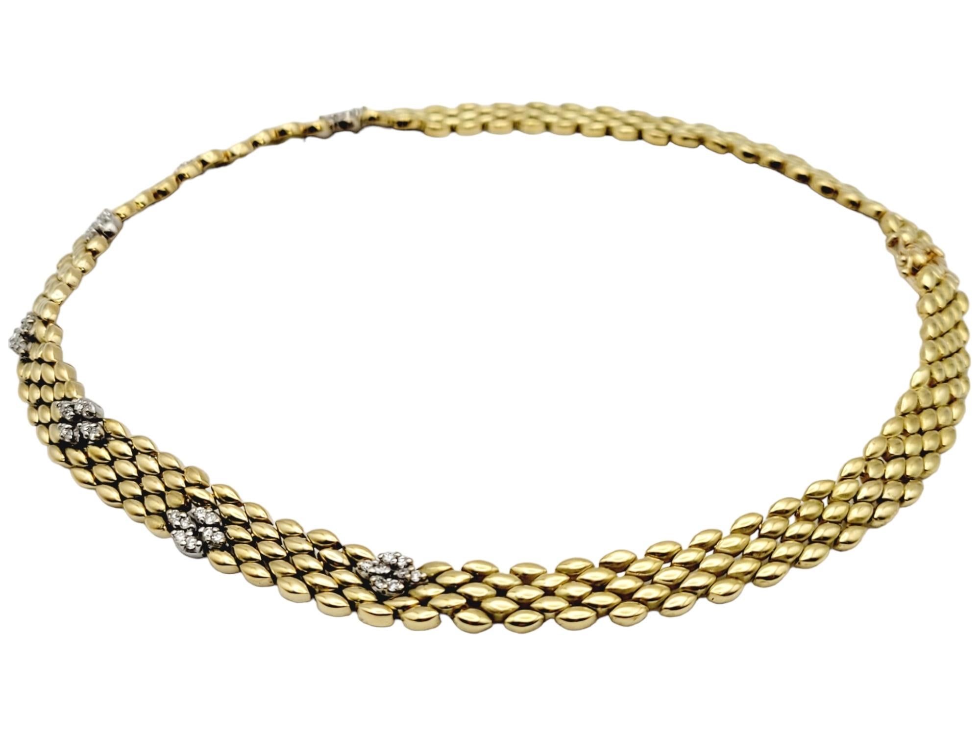 Women's Diamond Panther Link Necklace in 18 Karat Yellow & White Gold Collar Style For Sale