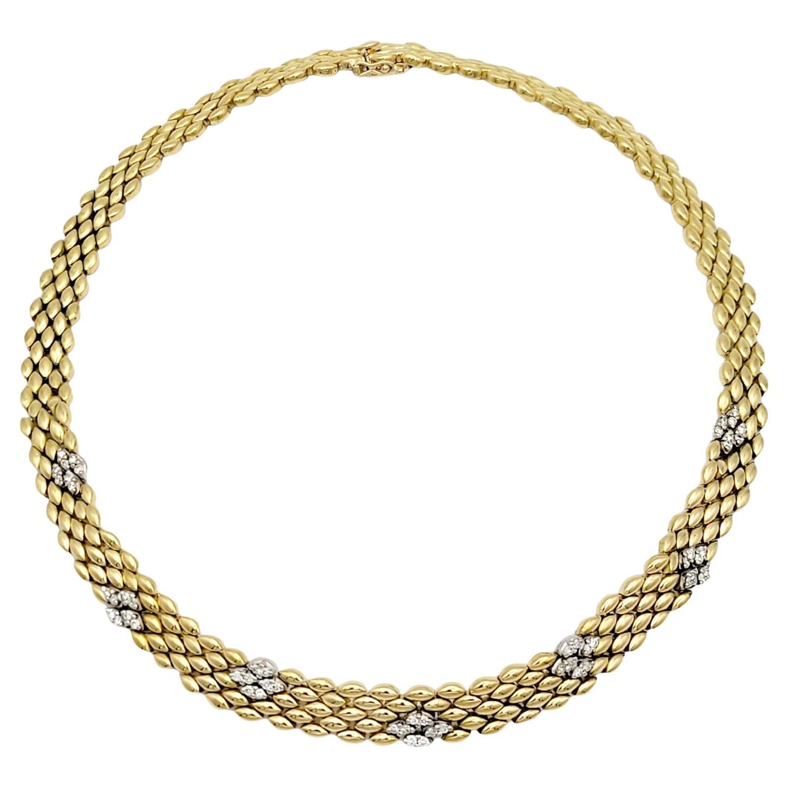 Diamond Panther Link Necklace in 18 Karat Yellow & White Gold Collar Style For Sale