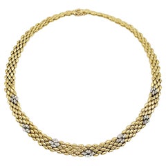 Diamant-Panther-Link-Halskette aus 18 Karat Gelb- und Weißgold im Kragenstil