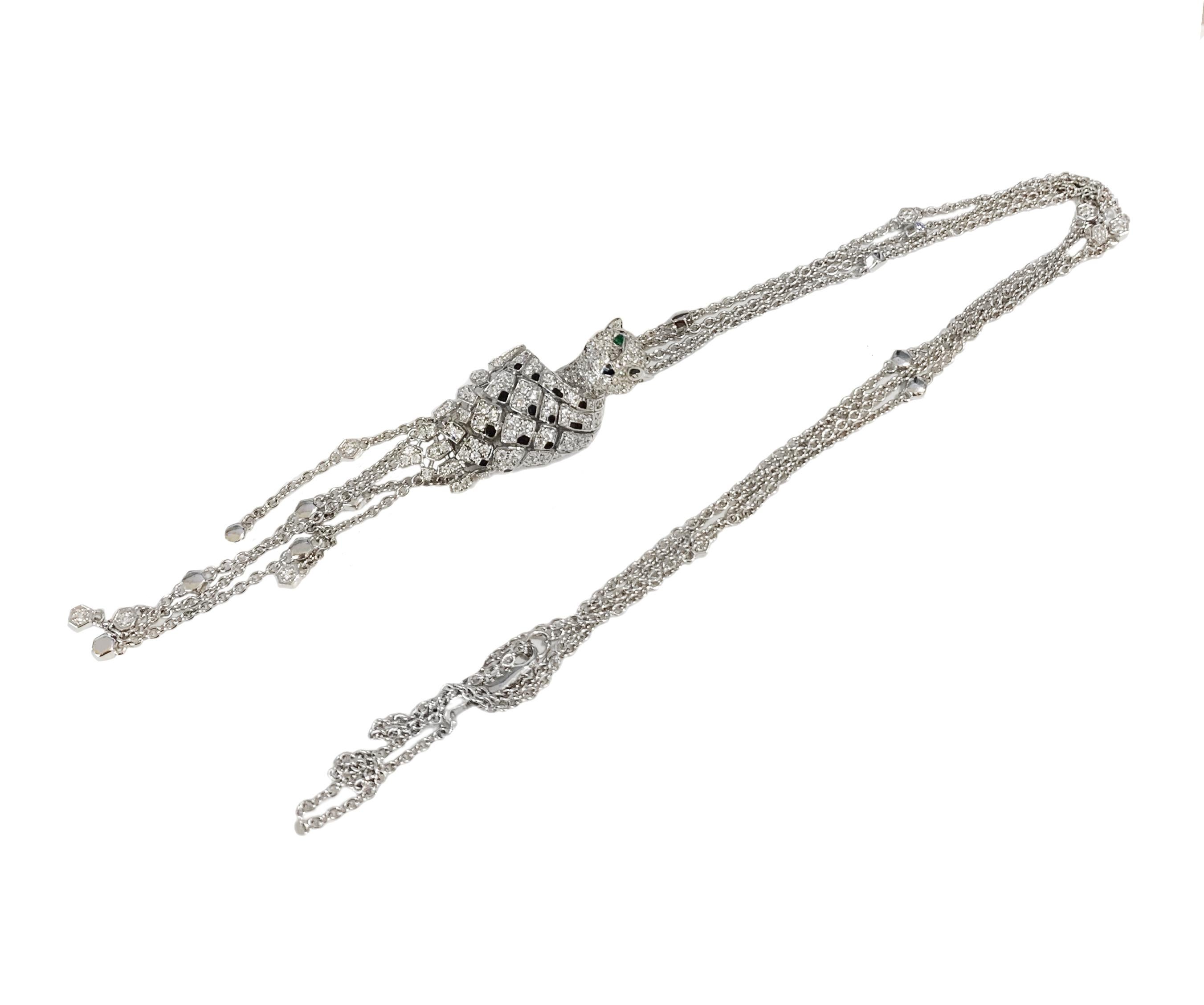 Diamond Panther Necklace in White Gold  In New Condition For Sale In New York, NY