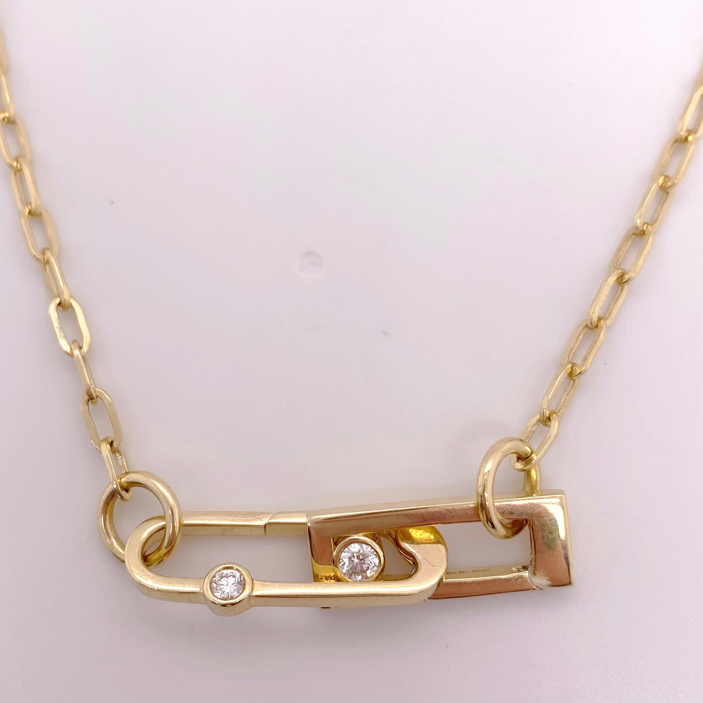 Women's Diamond Paper Clip Charm and Chain, 14K Yellow Gold .05 Carat Diamond Paperclip
