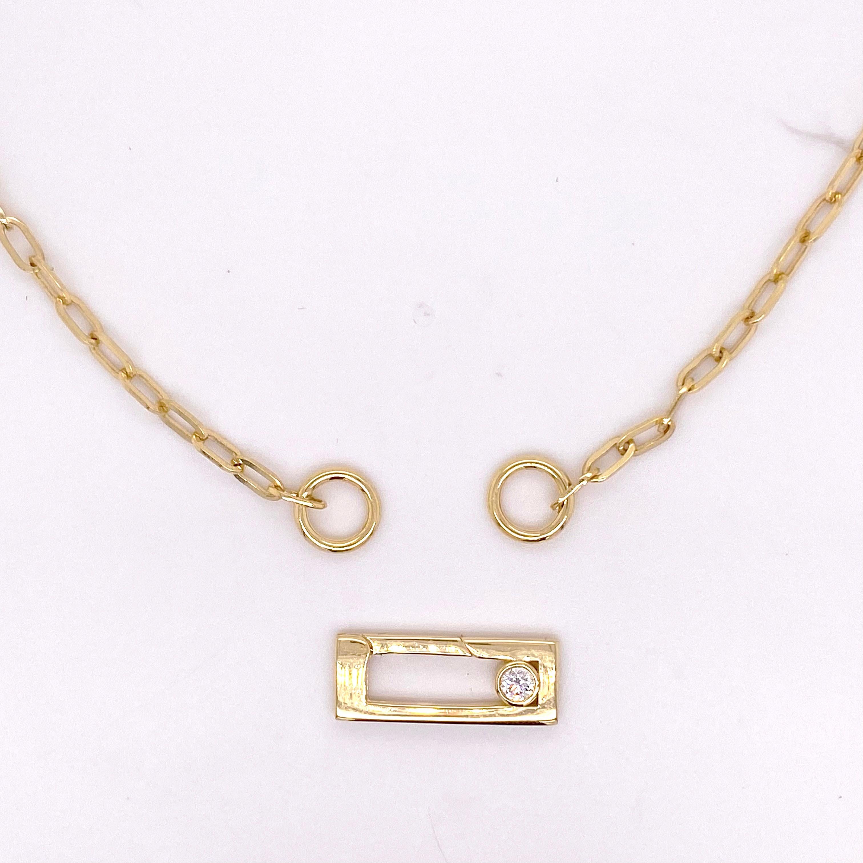 Moderno Collana con diamanti a graffetta, catena a graffetta in oro 14K con diamante da 10 carati in vendita