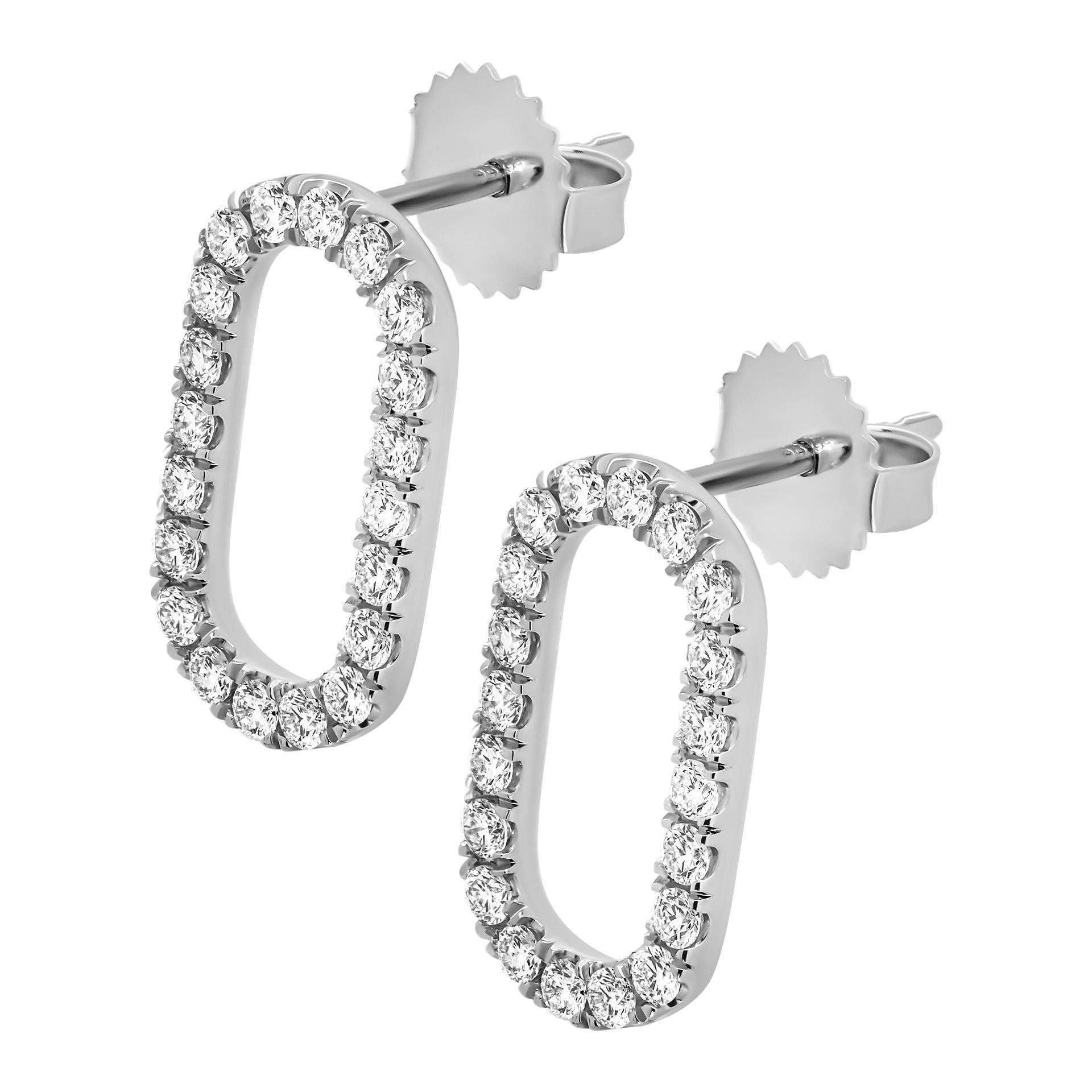 Round Cut Diamond Paper Clip Earrings  For Sale