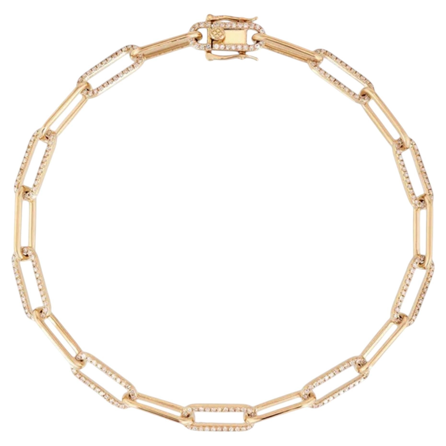 Pulsera de cadena de oro amarillo con diamantes en forma de clip 14K (o 18k bajo pedido)