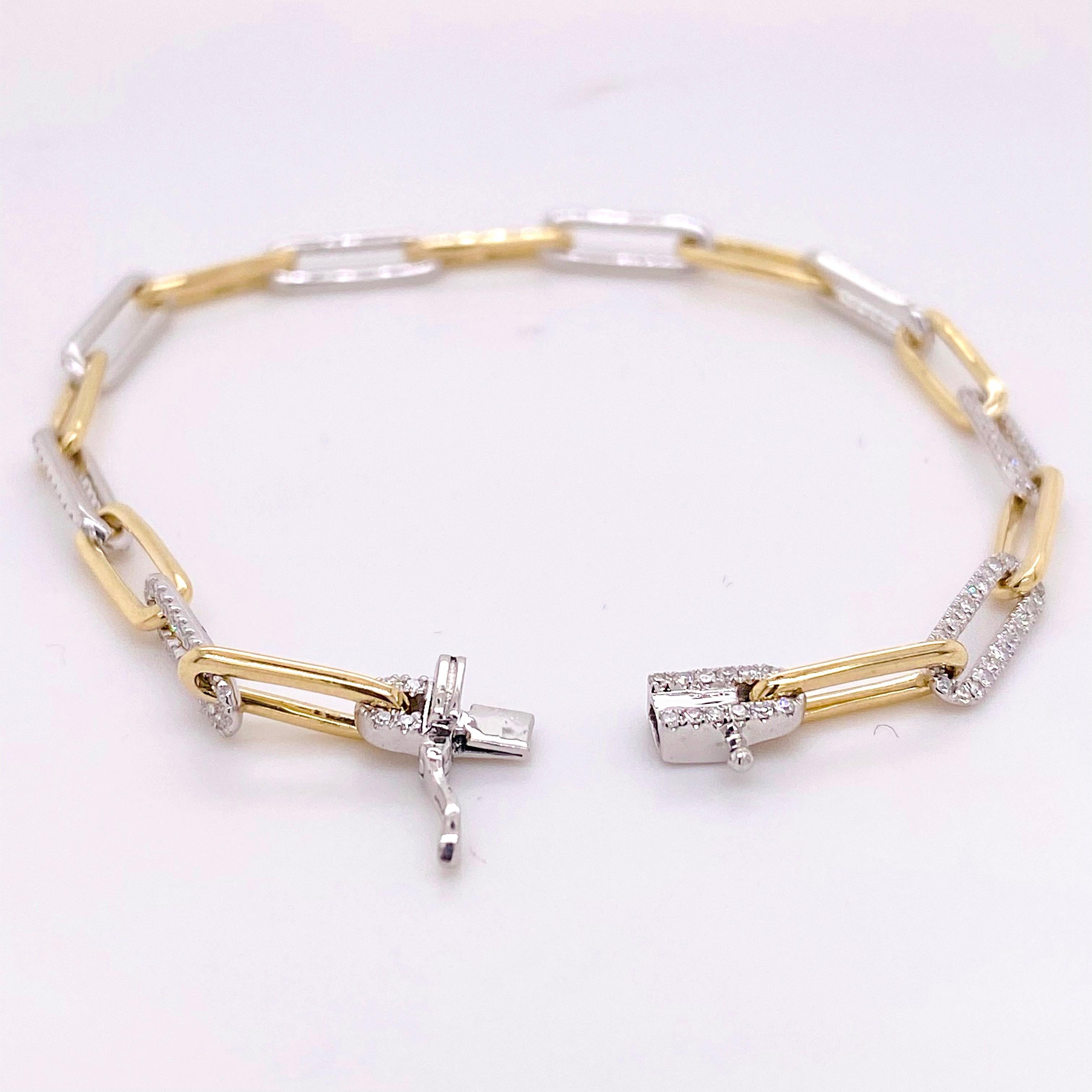 Moderne Bracelet en métal mélangé et diamants 206, bracelet à maillons en forme de trombones en vente